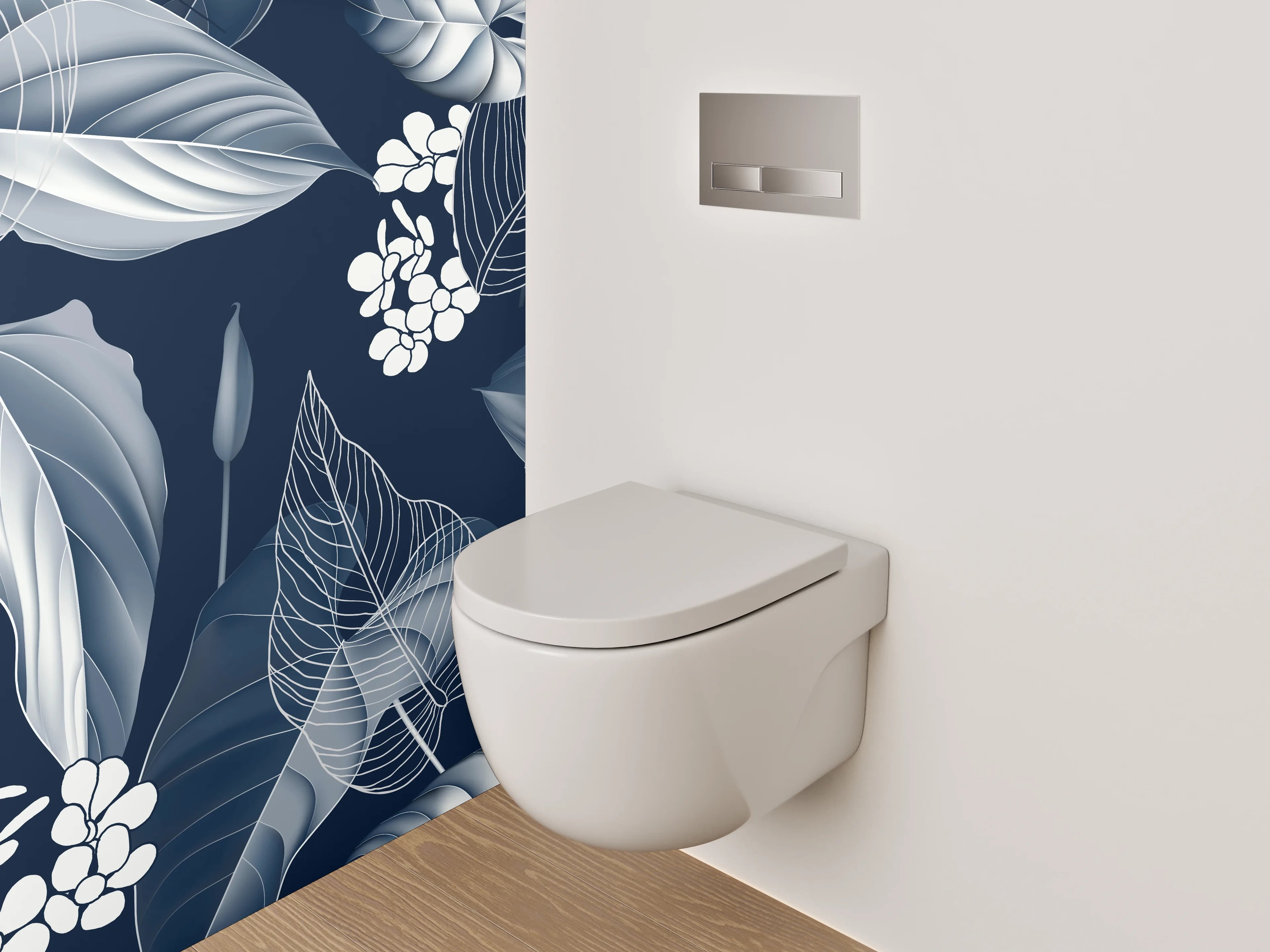 WC-Rückwand - Elegantes florales Lineart-Muster Schwarz-Weiß