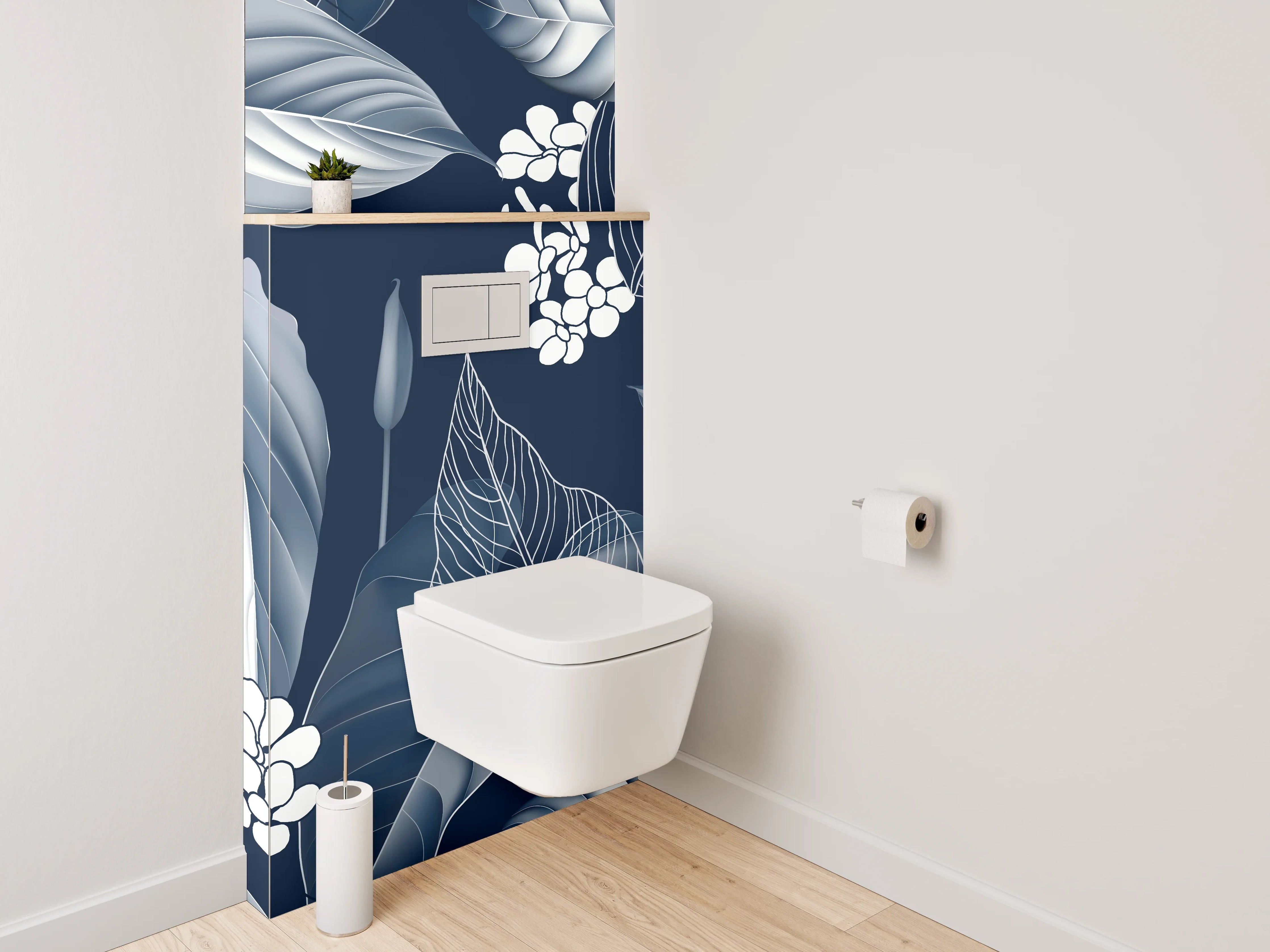 WC-Rückwand - Elegantes florales Lineart-Muster Schwarz-Weiß