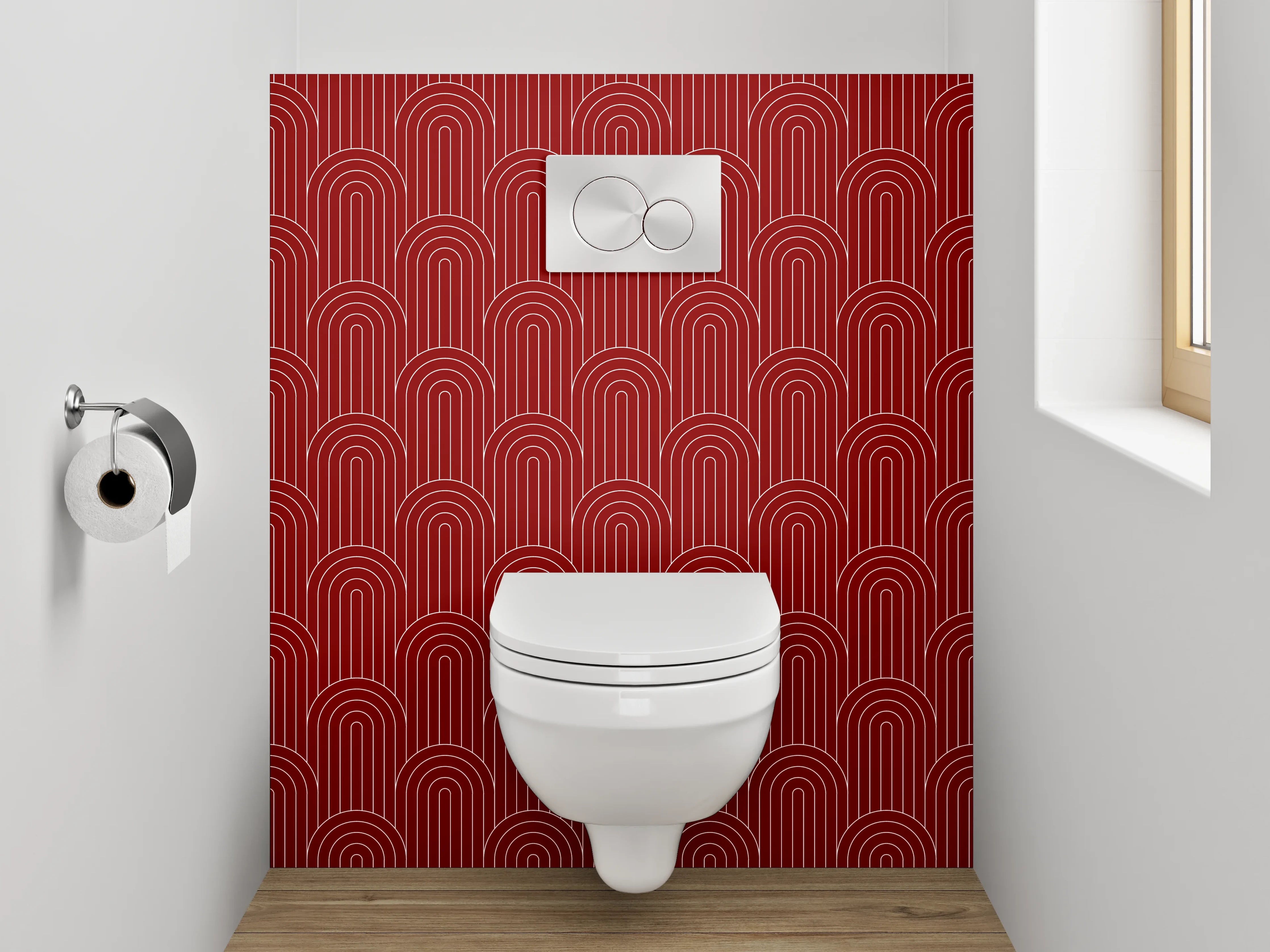 WC-Rückwand - Elegantes rotes Muster mit grafischem Design