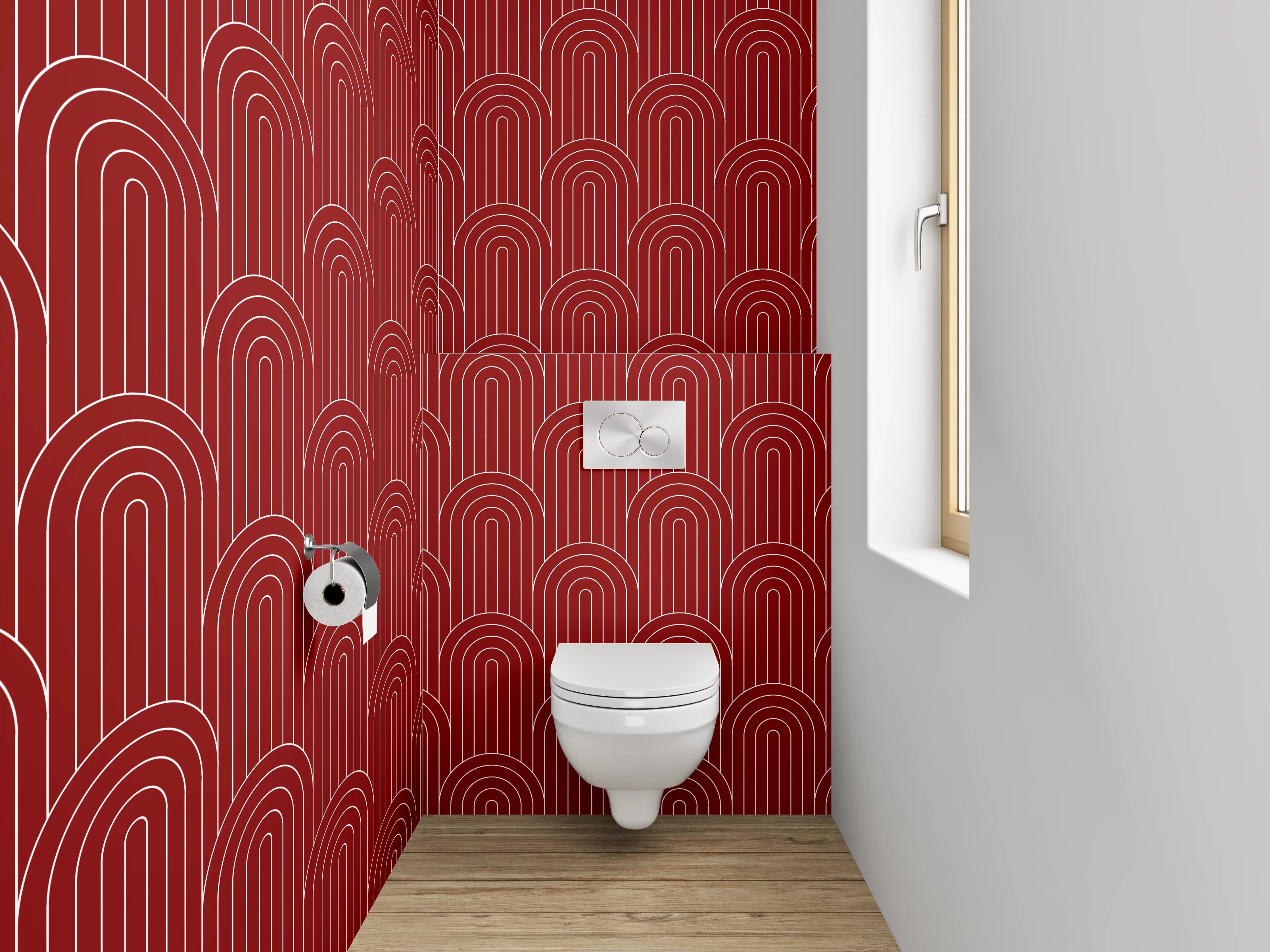 WC-Rückwand - Elegantes rotes Muster mit grafischem Design