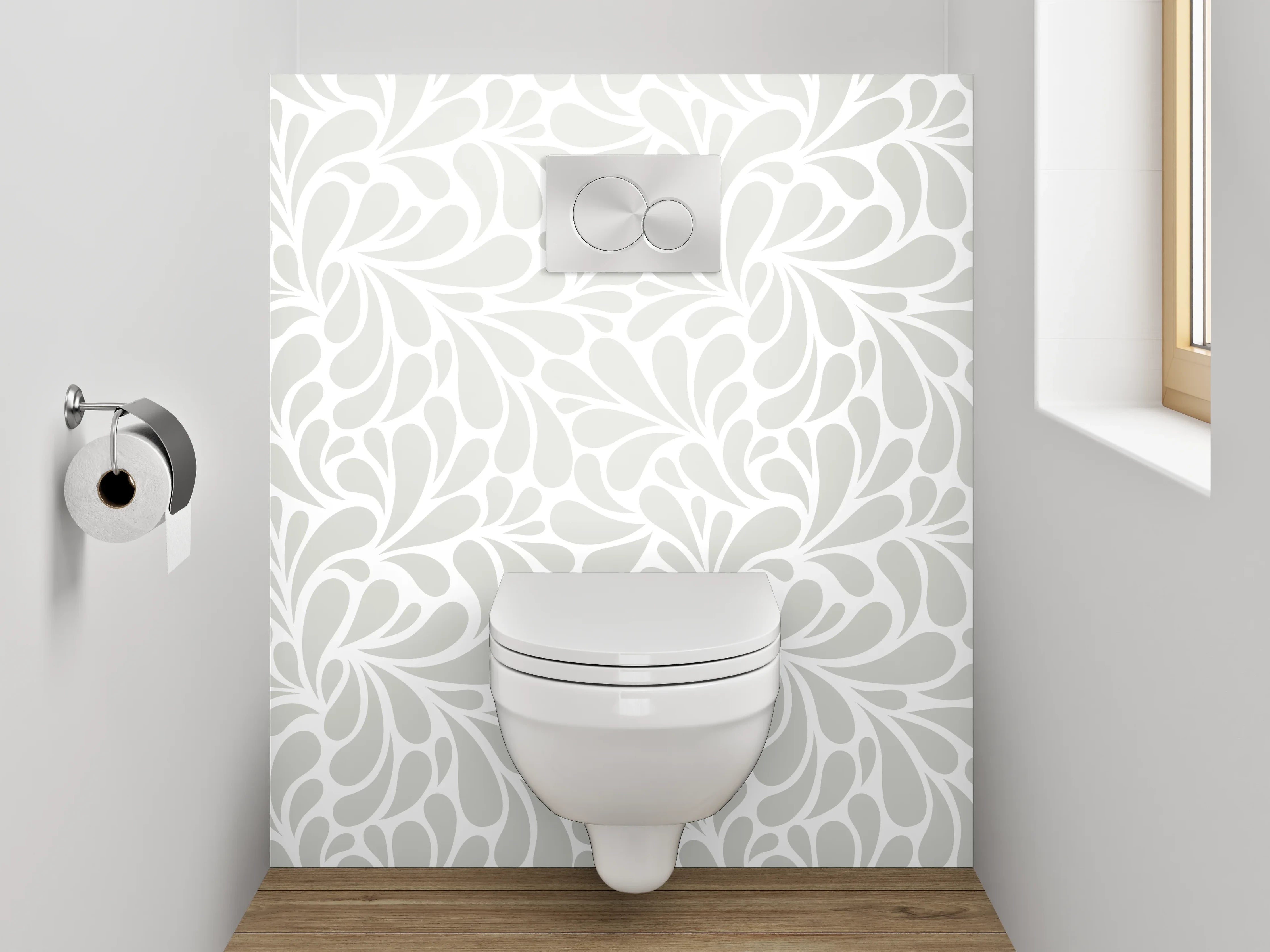 WC-Rückwand - Elegantes weiß-graues Ornament-Muster