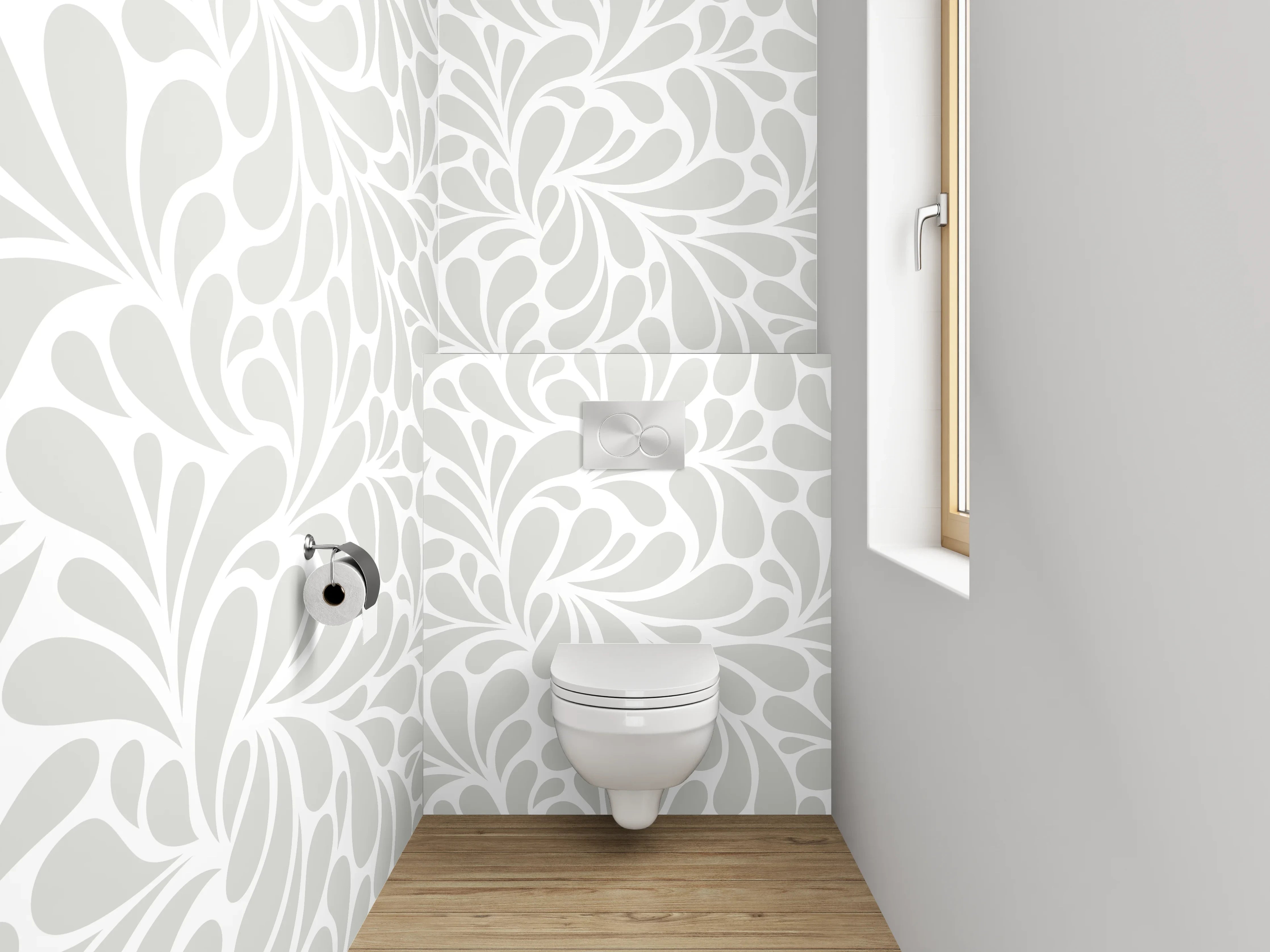 WC-Rückwand - Elegantes weiß-graues Ornament-Muster