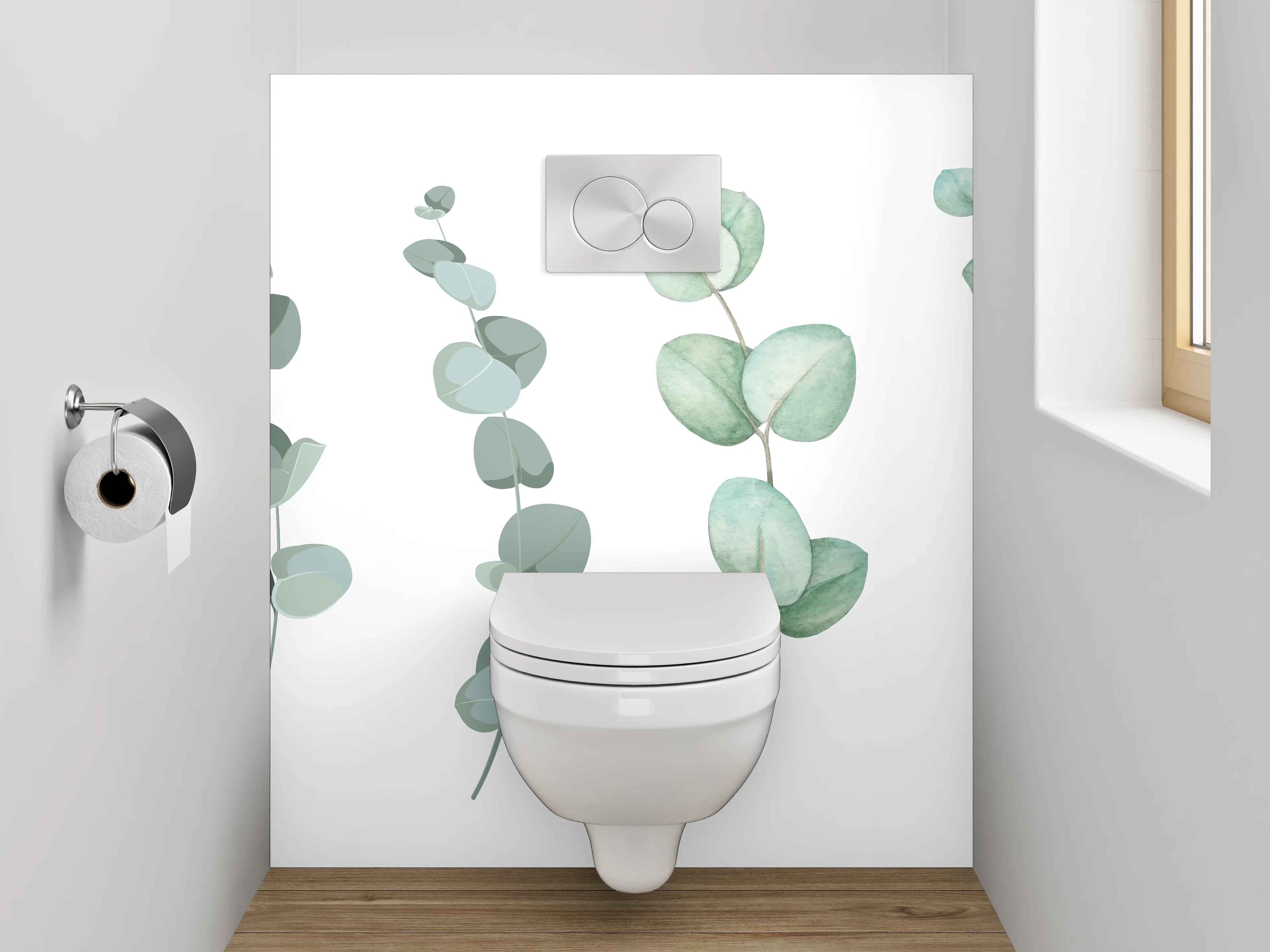 WC-Rückwand - Eukalyptus Aquarell Lineart Pflanzen