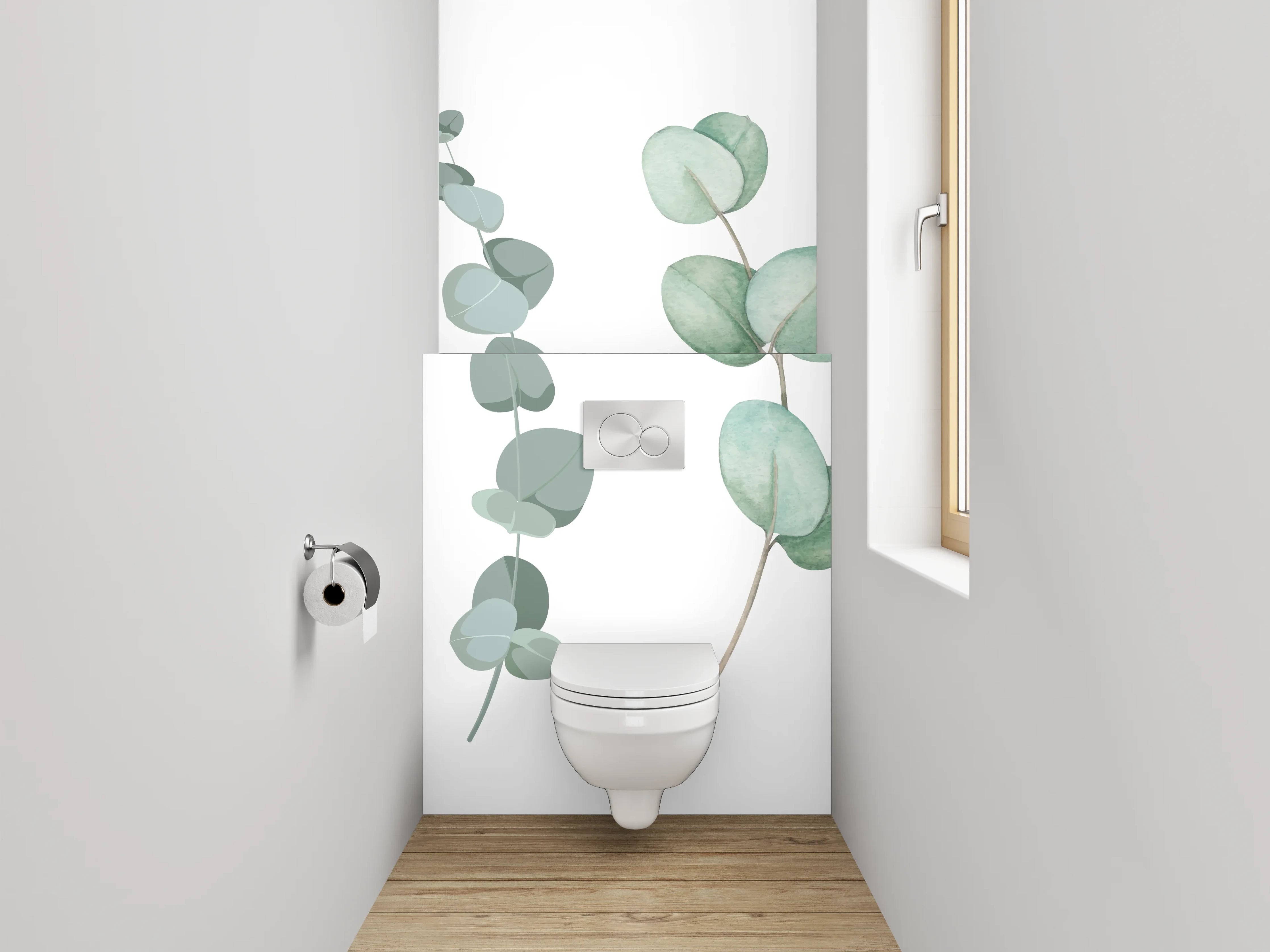 WC-Rückwand - Eukalyptus Aquarell Lineart Pflanzen