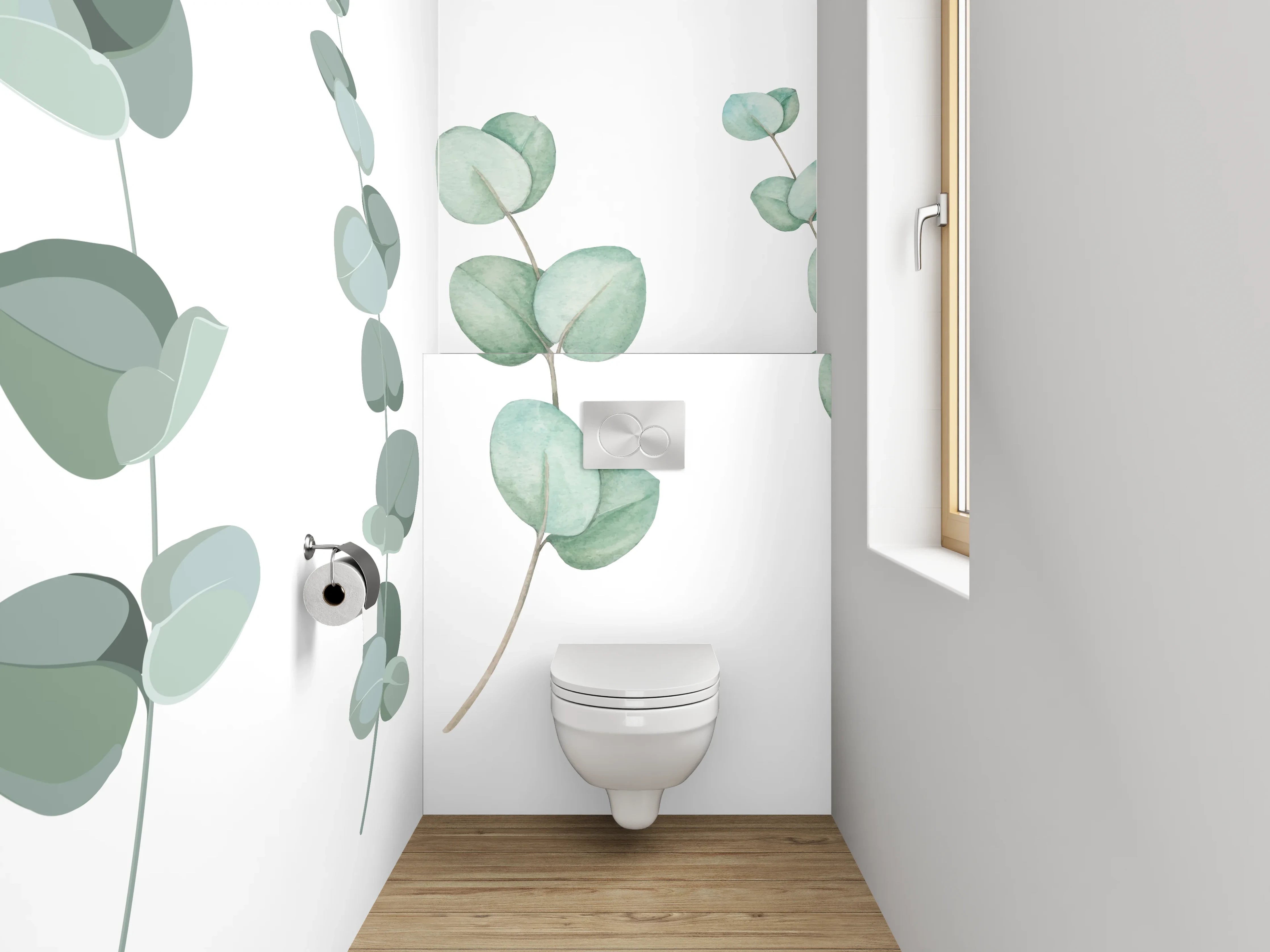 WC-Rückwand - Eukalyptus Aquarell Lineart Pflanzen
