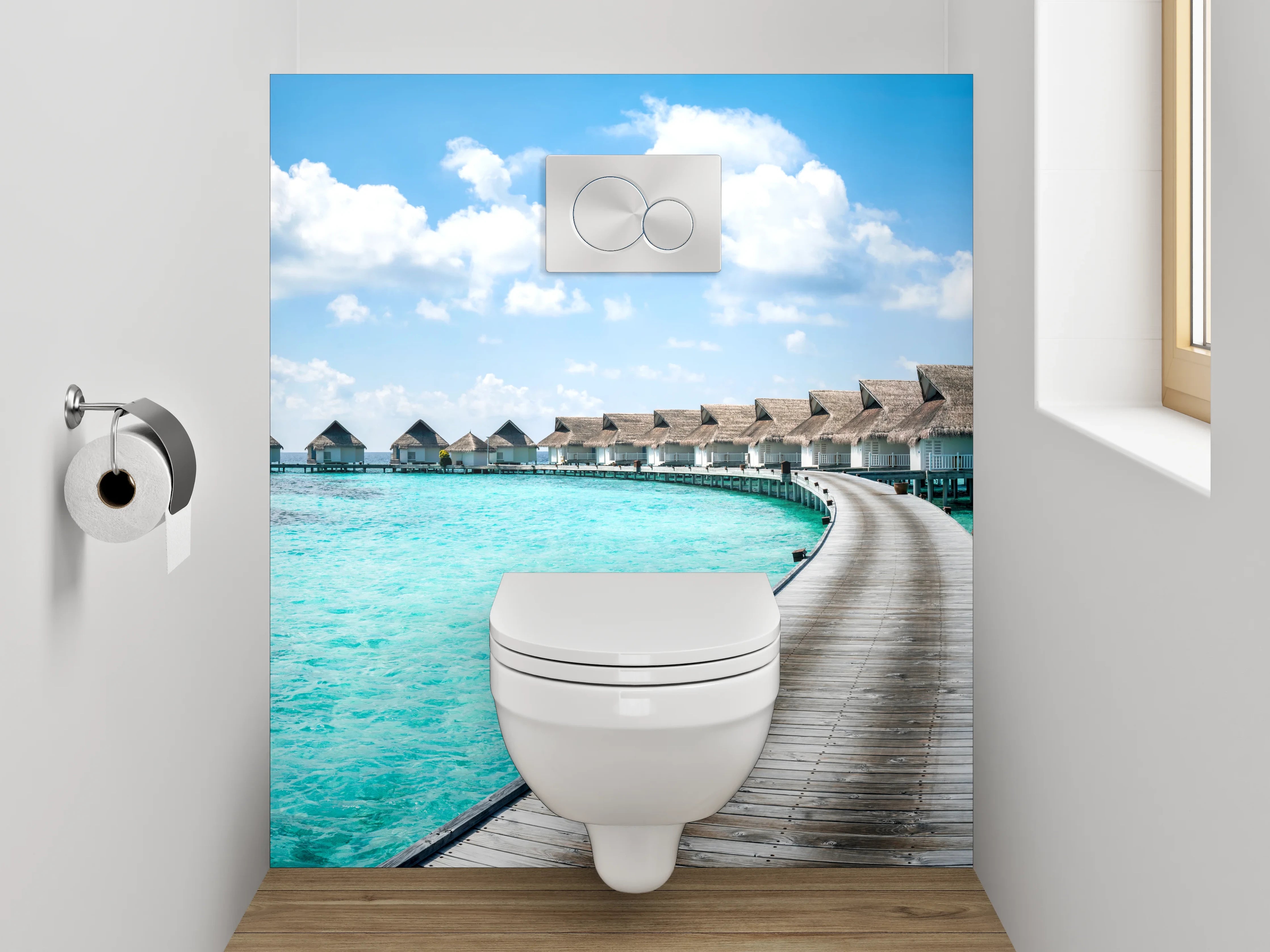 WC-Rückwand - Exklusive Malediven Wasserbungalows Fotomotiv