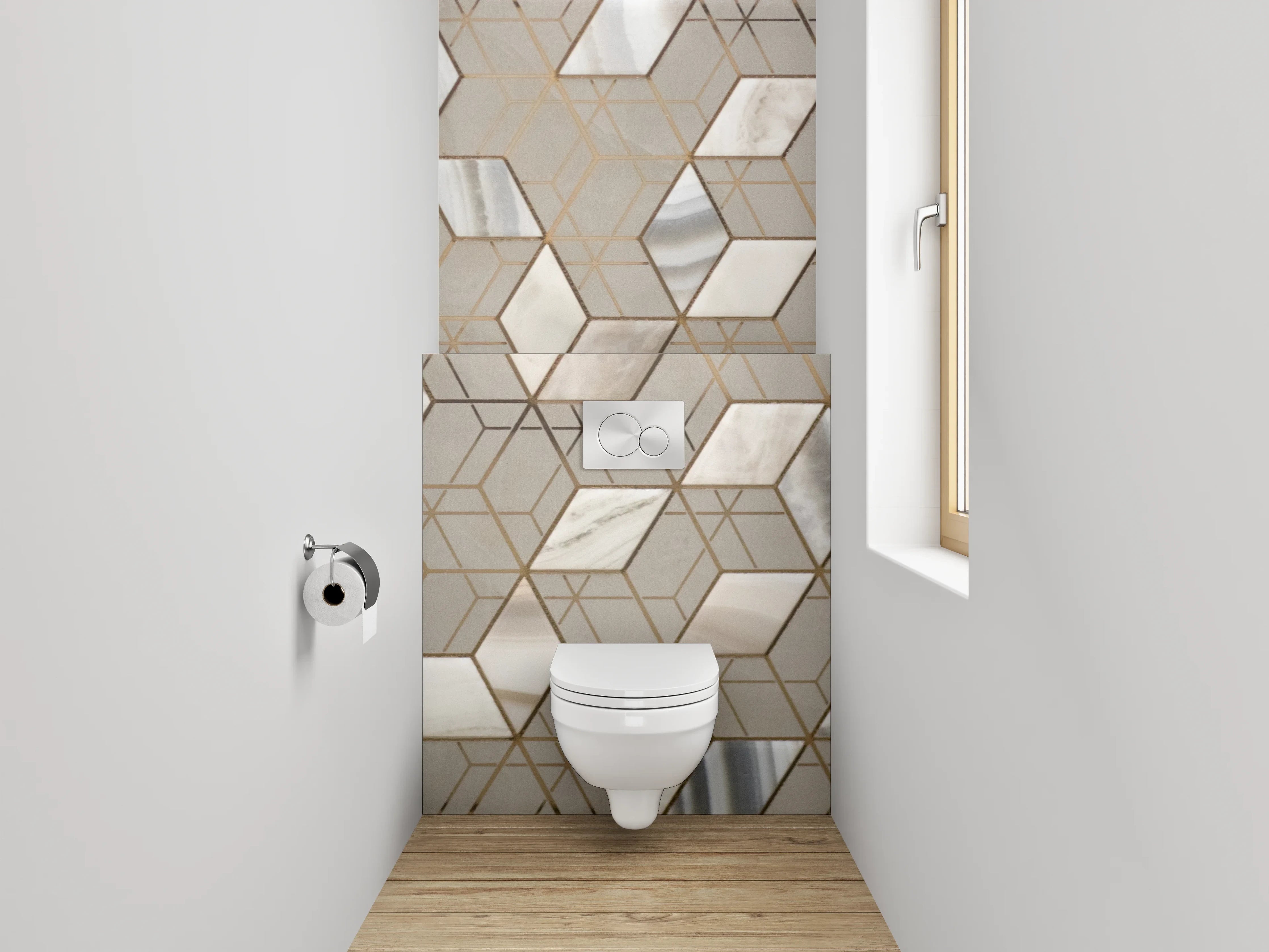 WC-Rückwand - Exklusives Marmor Hexagon-Muster Wandpaneel