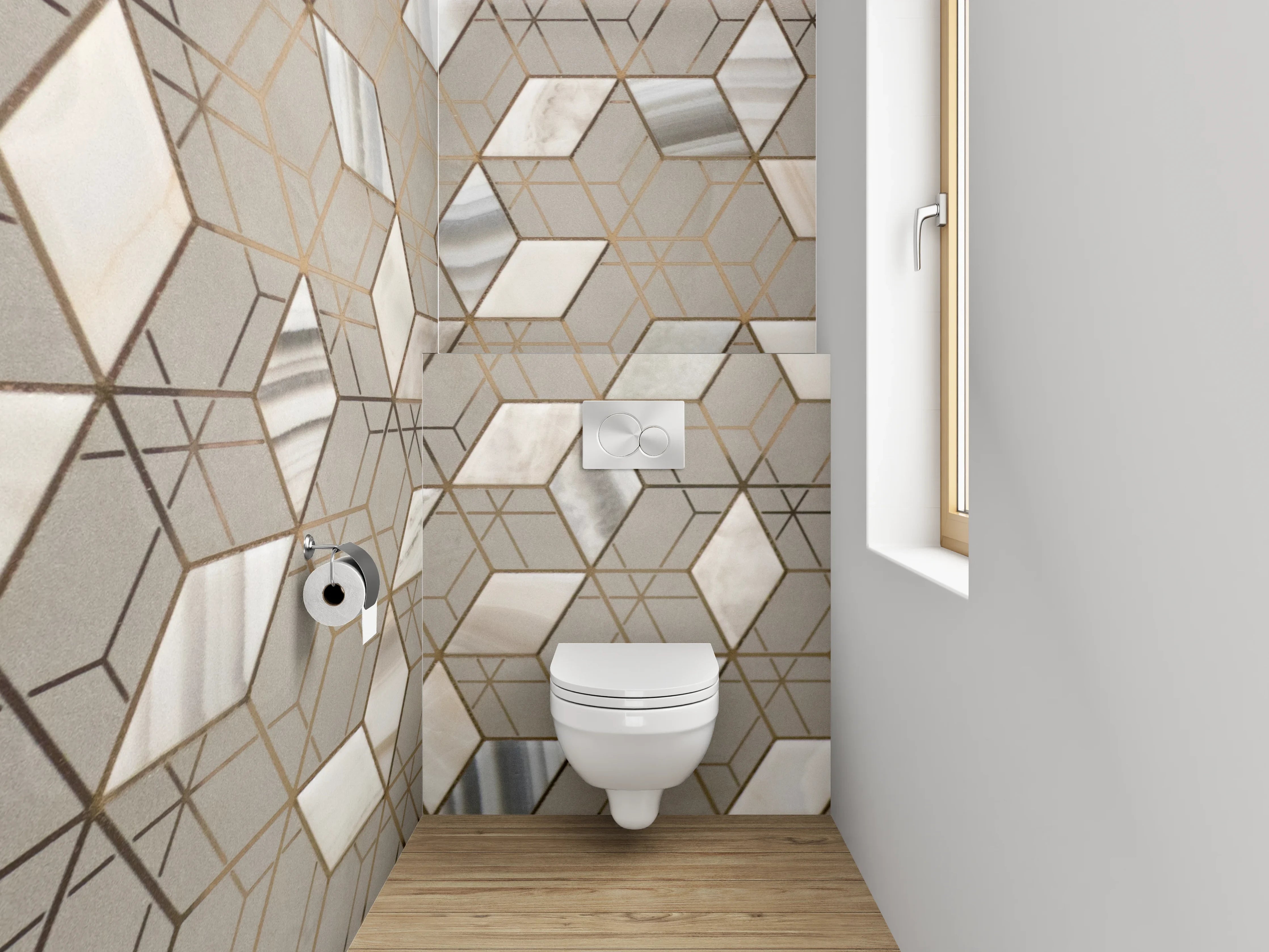 WC-Rückwand - Exklusives Marmor Hexagon-Muster Wandpaneel