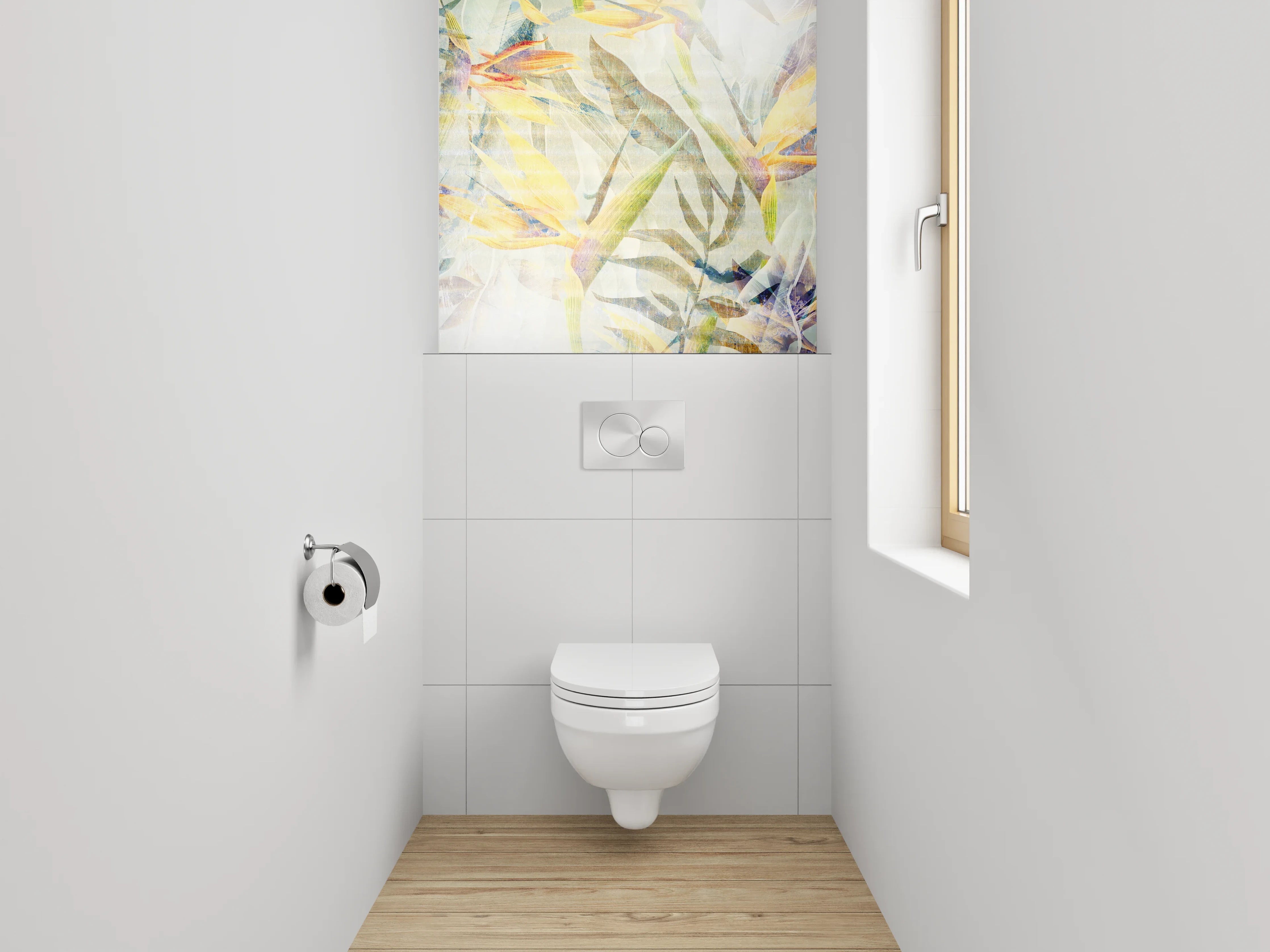 WC-Rückwand - Exotische Aquarell-Blumen auf hellem Grund