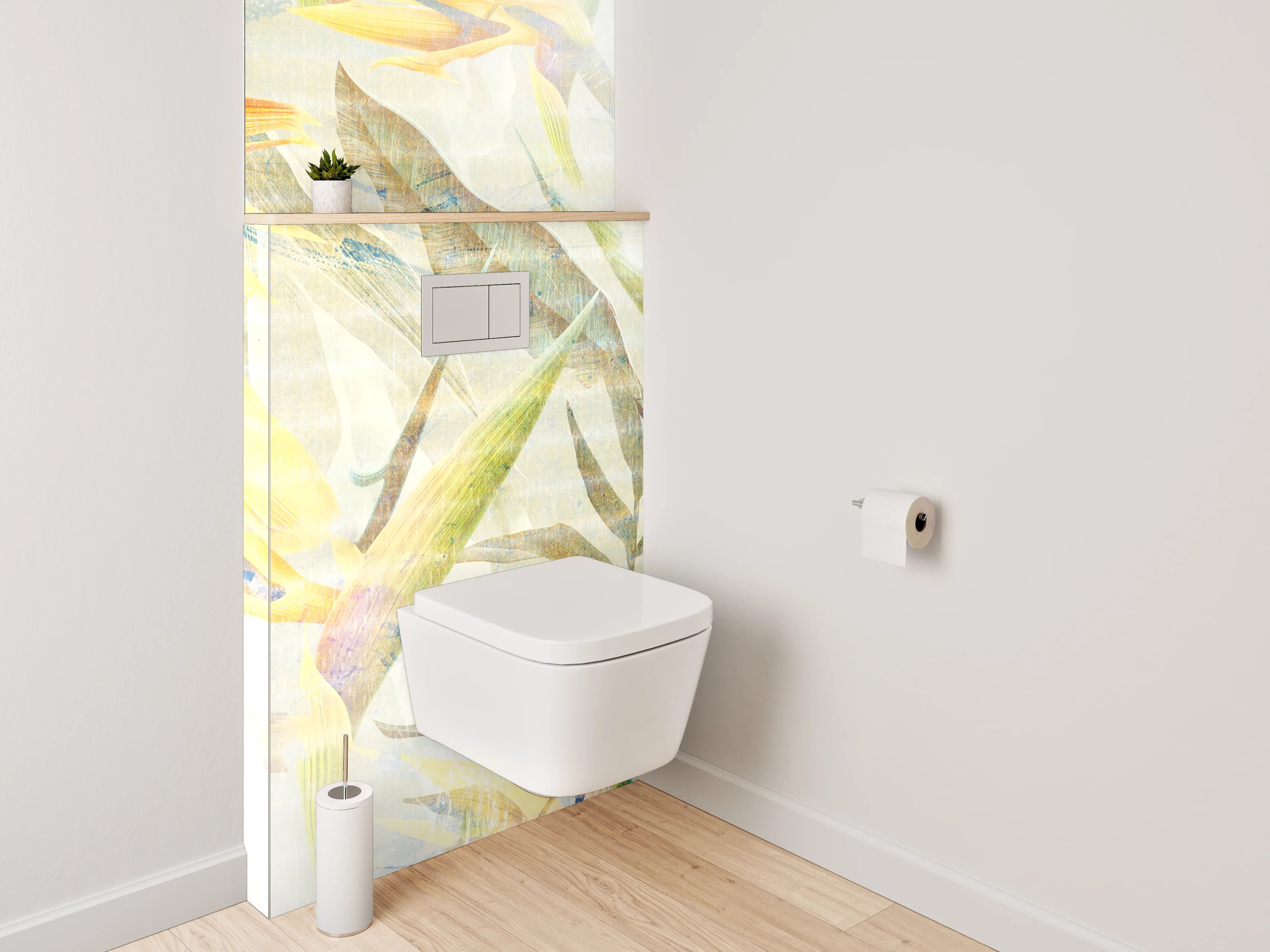 WC-Rückwand - Exotische Aquarell-Blumen auf hellem Grund