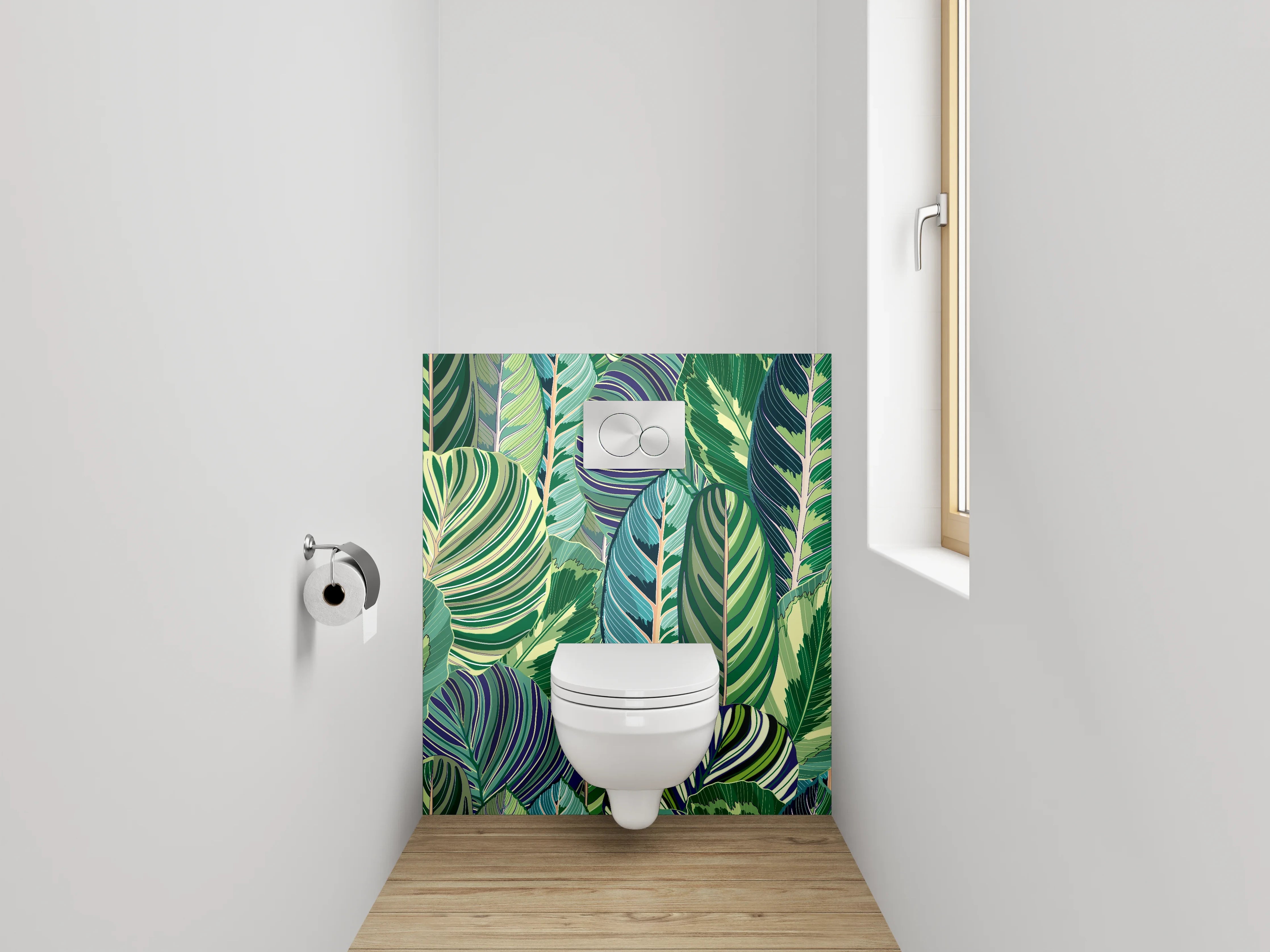 WC-Rückwand - Exotische Blätter Mustergrün