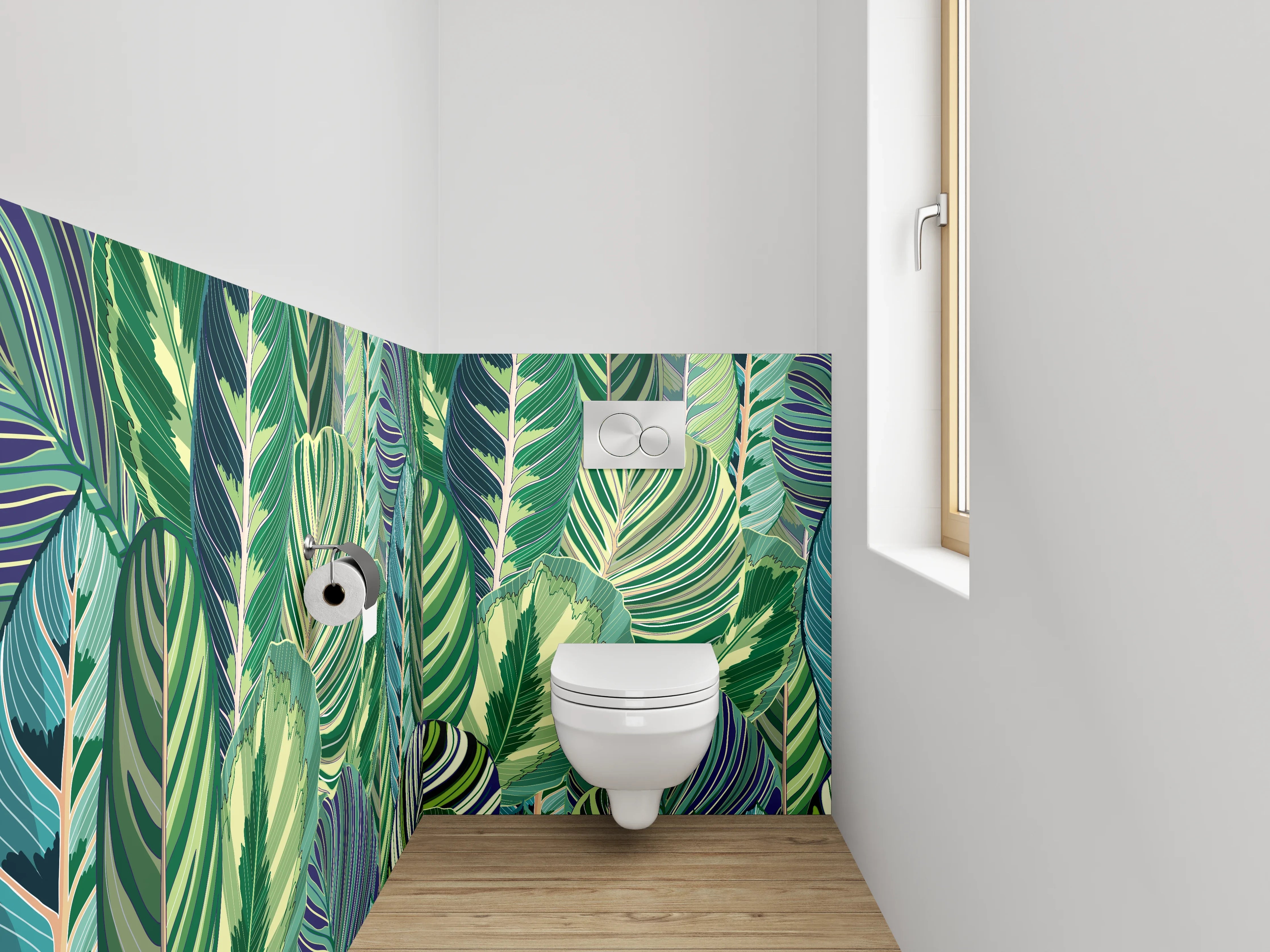 WC-Rückwand - Exotische Blätter Mustergrün