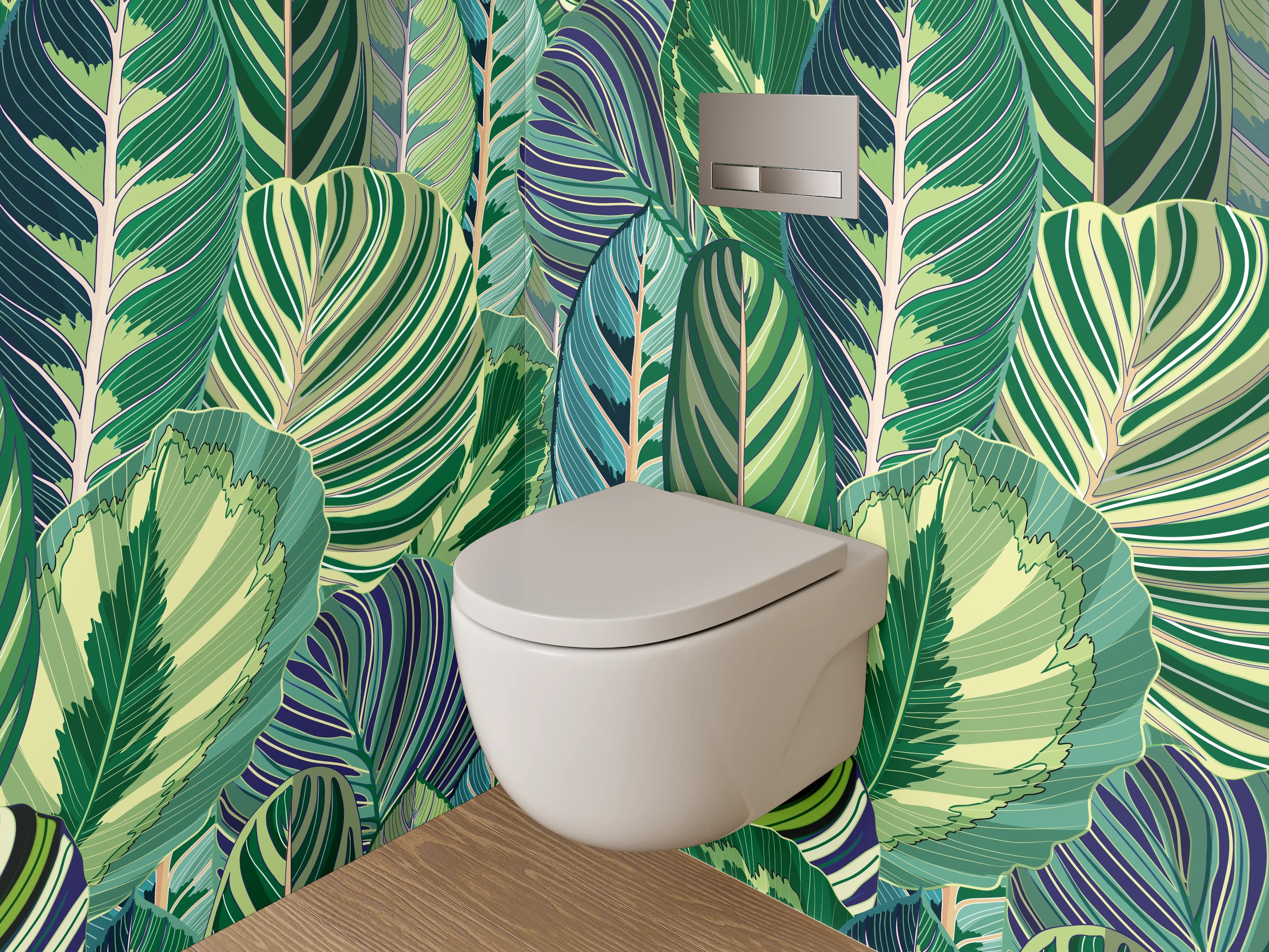 WC-Rückwand - Exotische Blätter Mustergrün