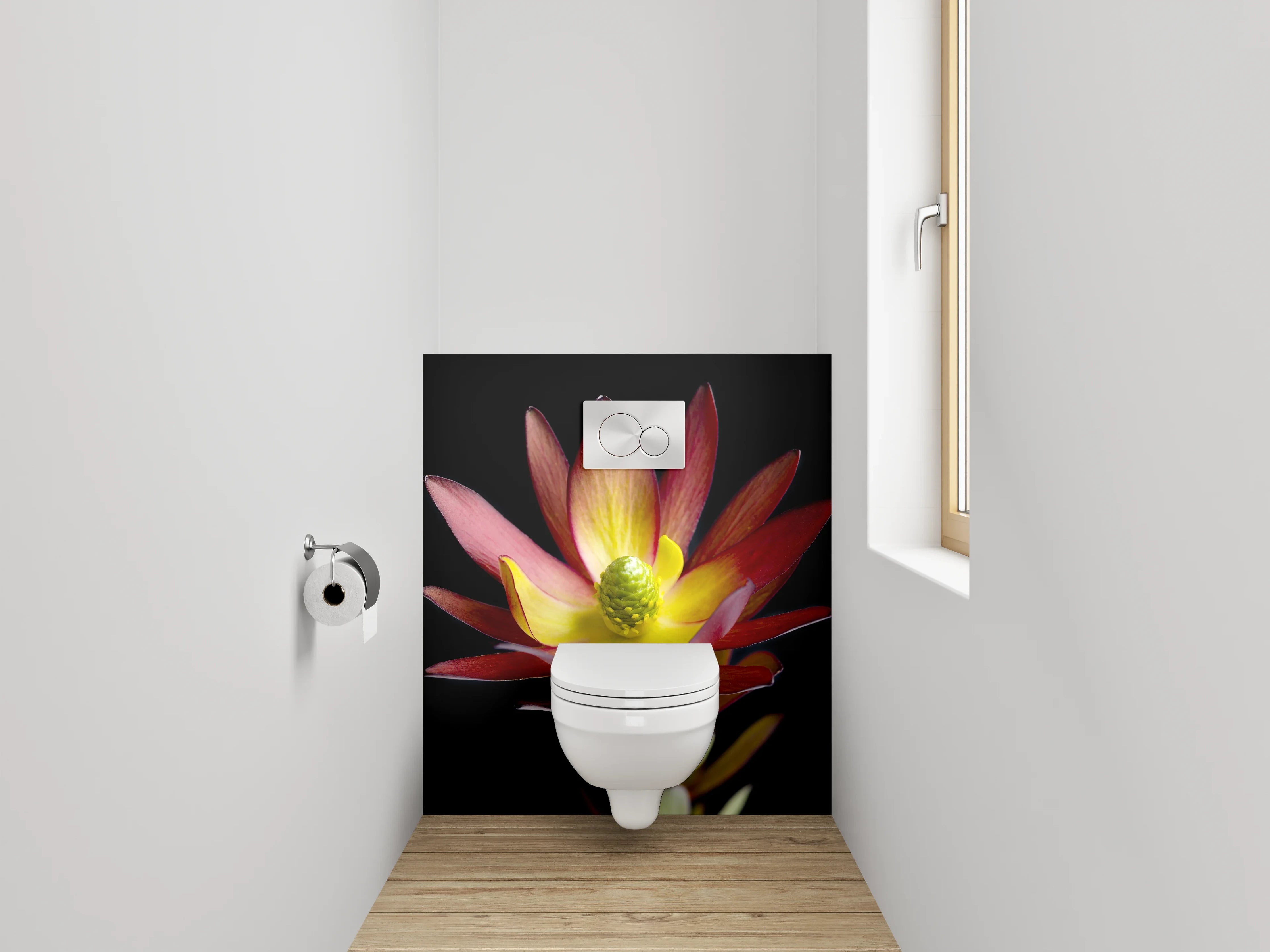 WC-Rückwand - Exotische Blüte auf schwarzem Hintergrund