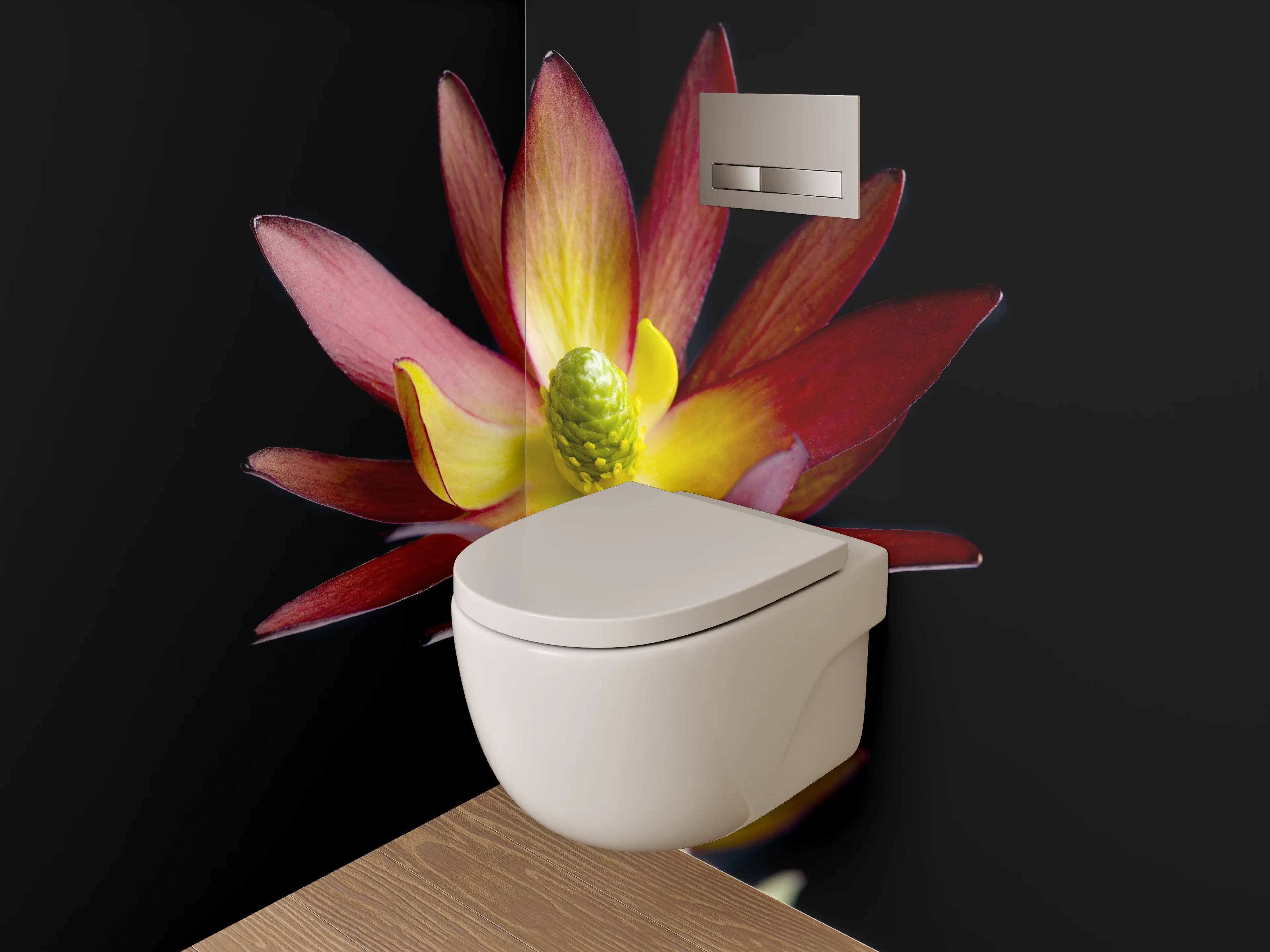 WC-Rückwand - Exotische Blüte auf schwarzem Hintergrund