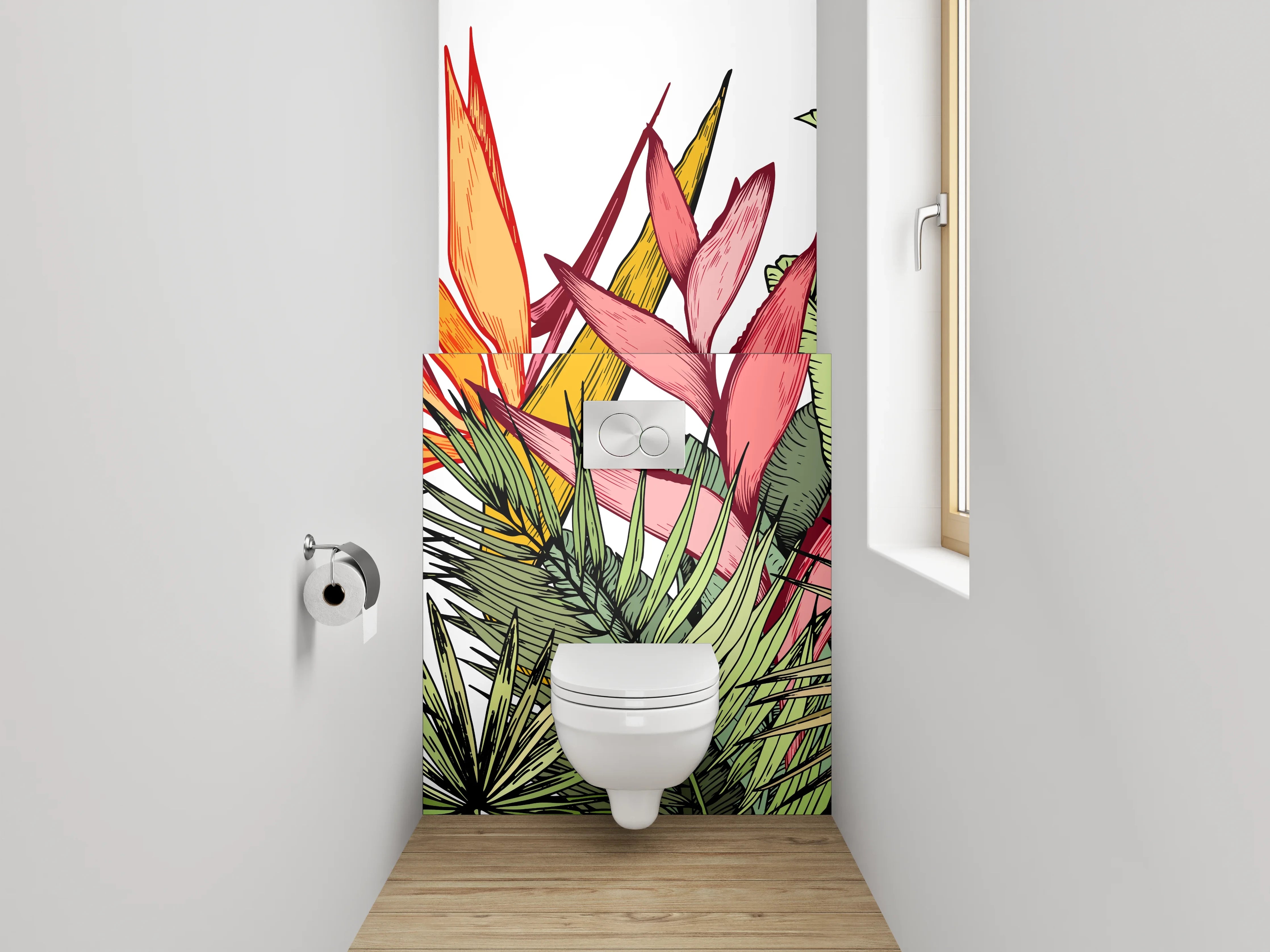 WC-Rückwand - Exotische Blumen Aquarell Dschungel Illustration