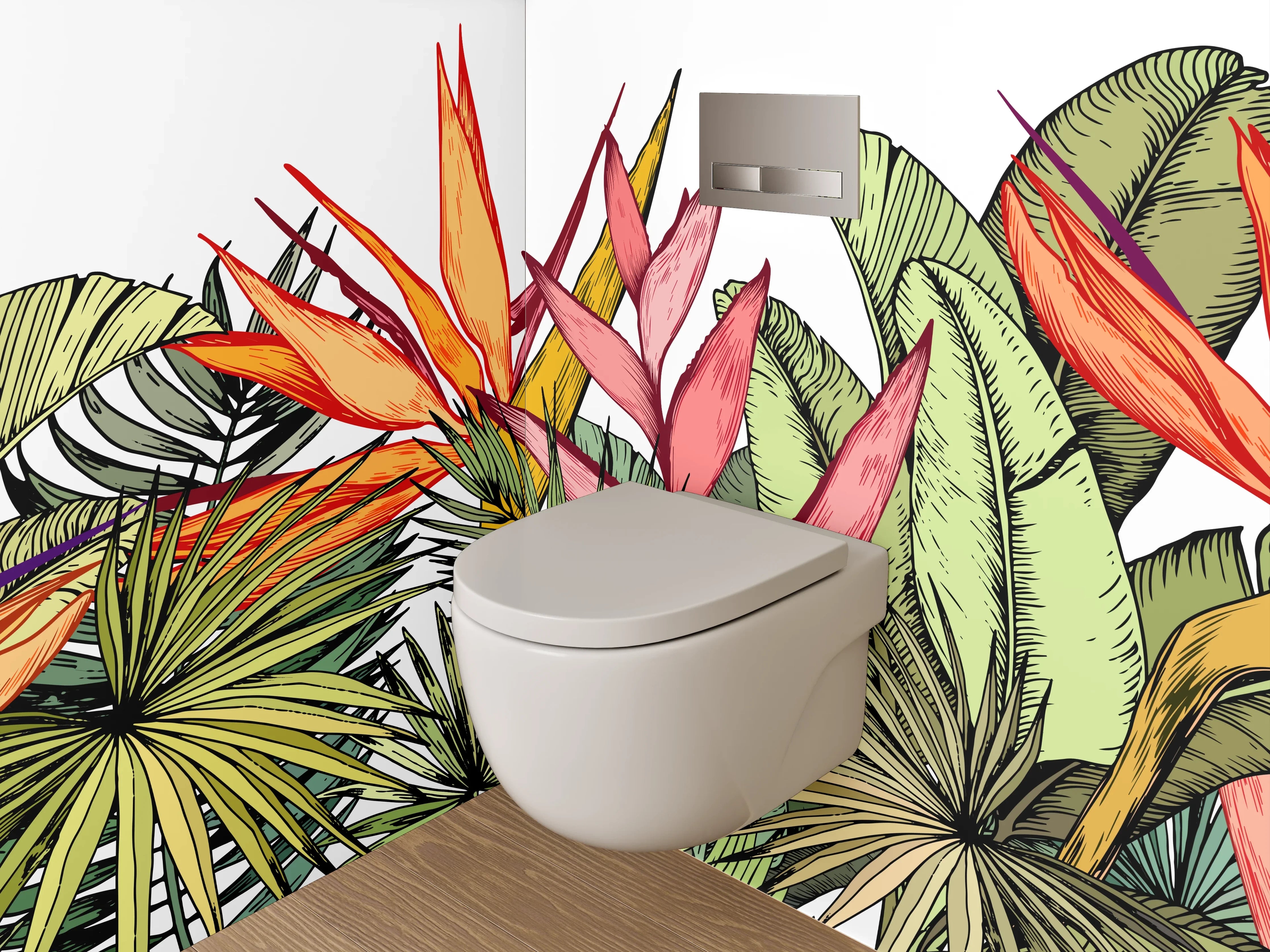 WC-Rückwand - Exotische Blumen Aquarell Dschungel Illustration