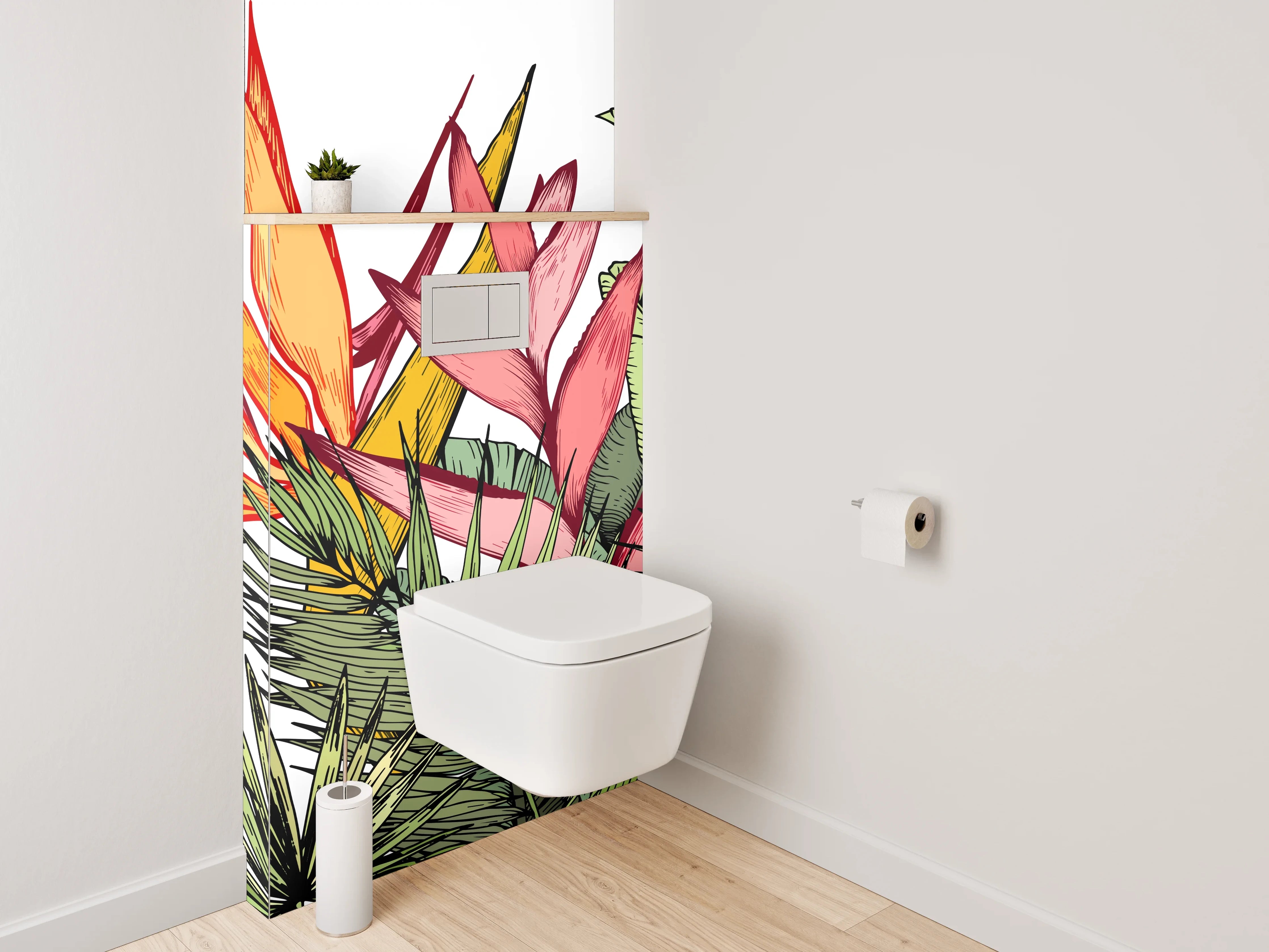 WC-Rückwand - Exotische Blumen Aquarell Dschungel Illustration