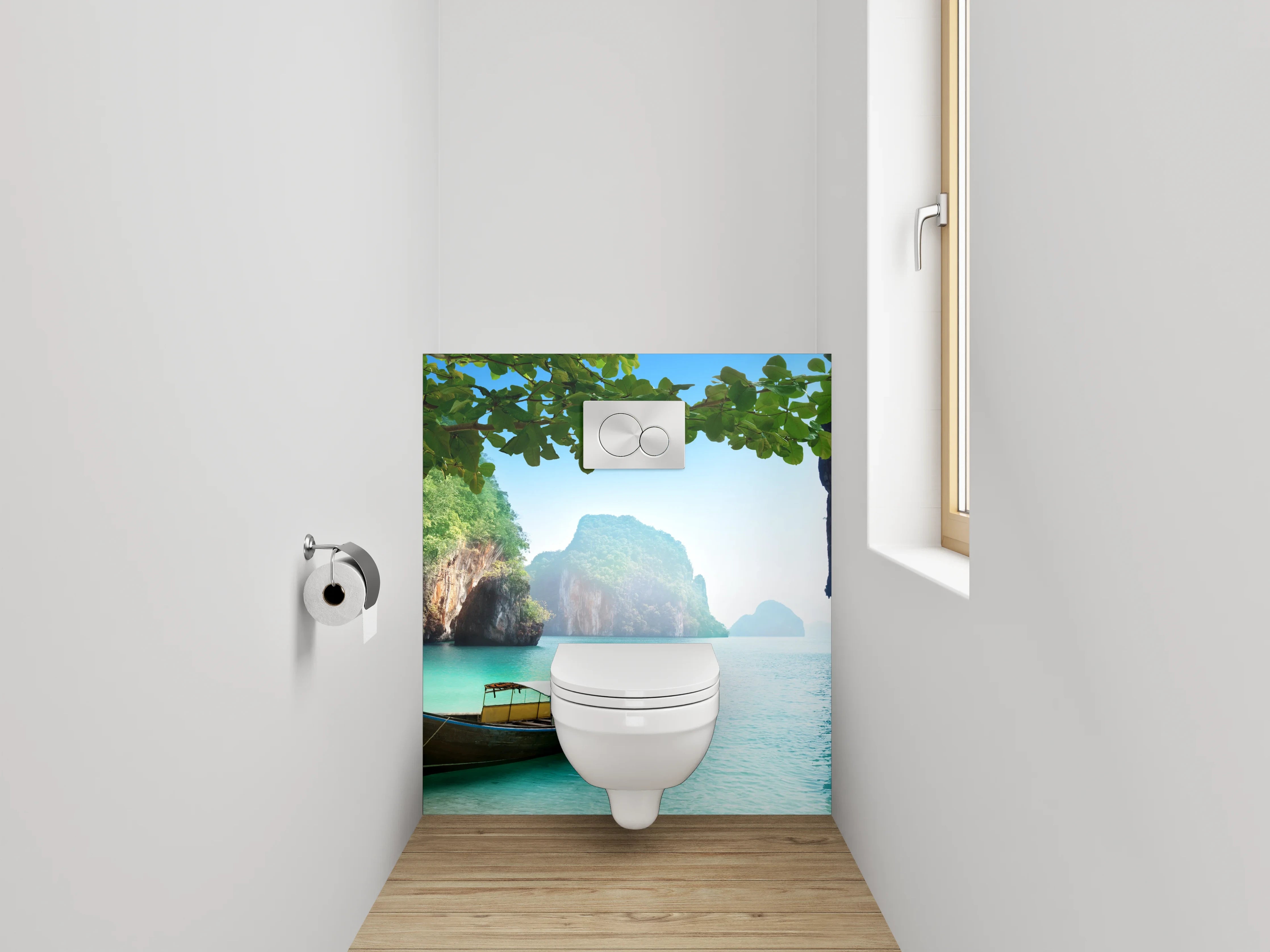 WC-Rückwand - Exotische Bucht mit traditionellem Boot