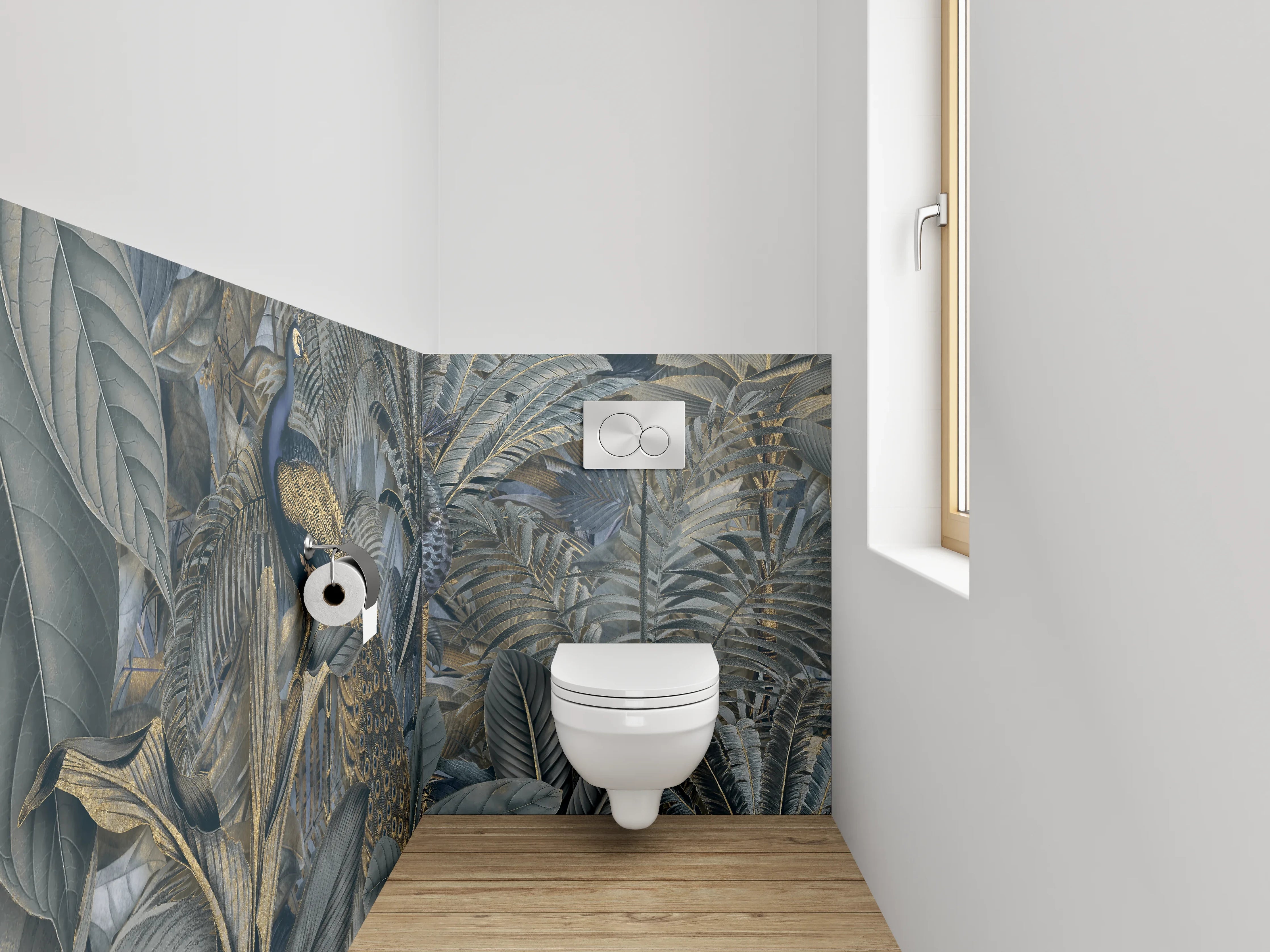 WC-Rückwand - Exotische Dschungel-Pfauen Tapete
