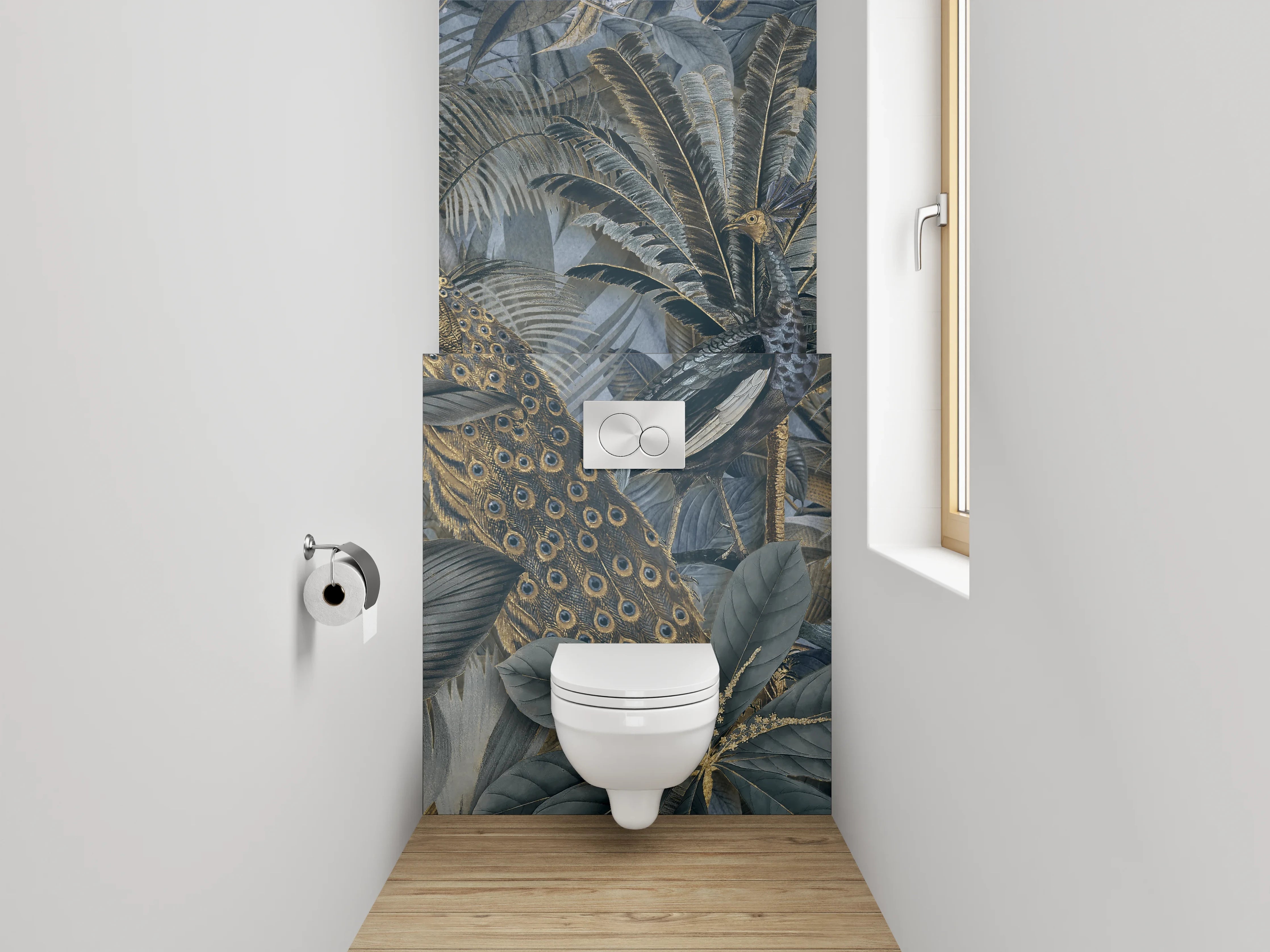 WC-Rückwand - Exotische Dschungel-Pfauen Tapete
