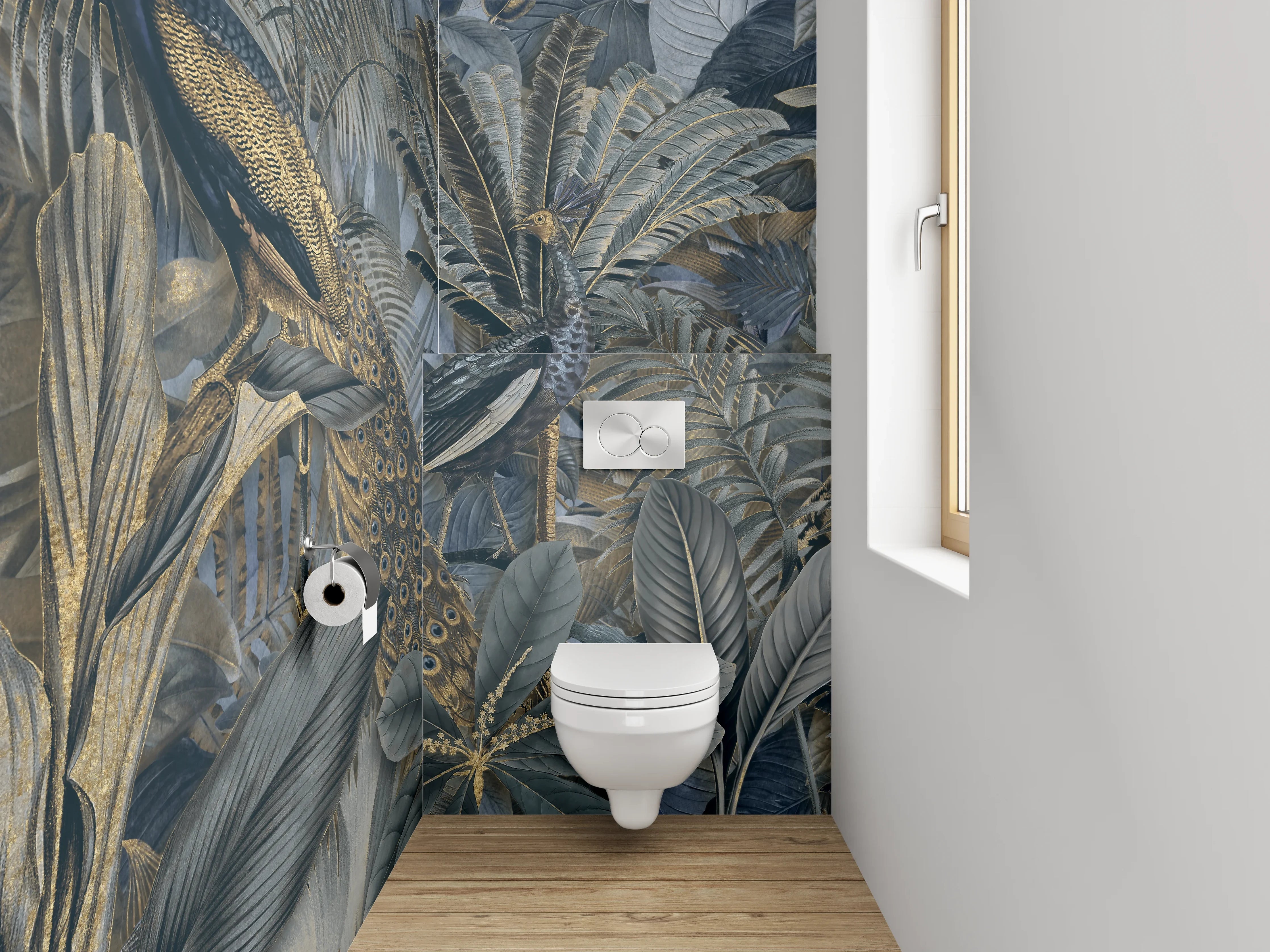 WC-Rückwand - Exotische Dschungel-Pfauen Tapete
