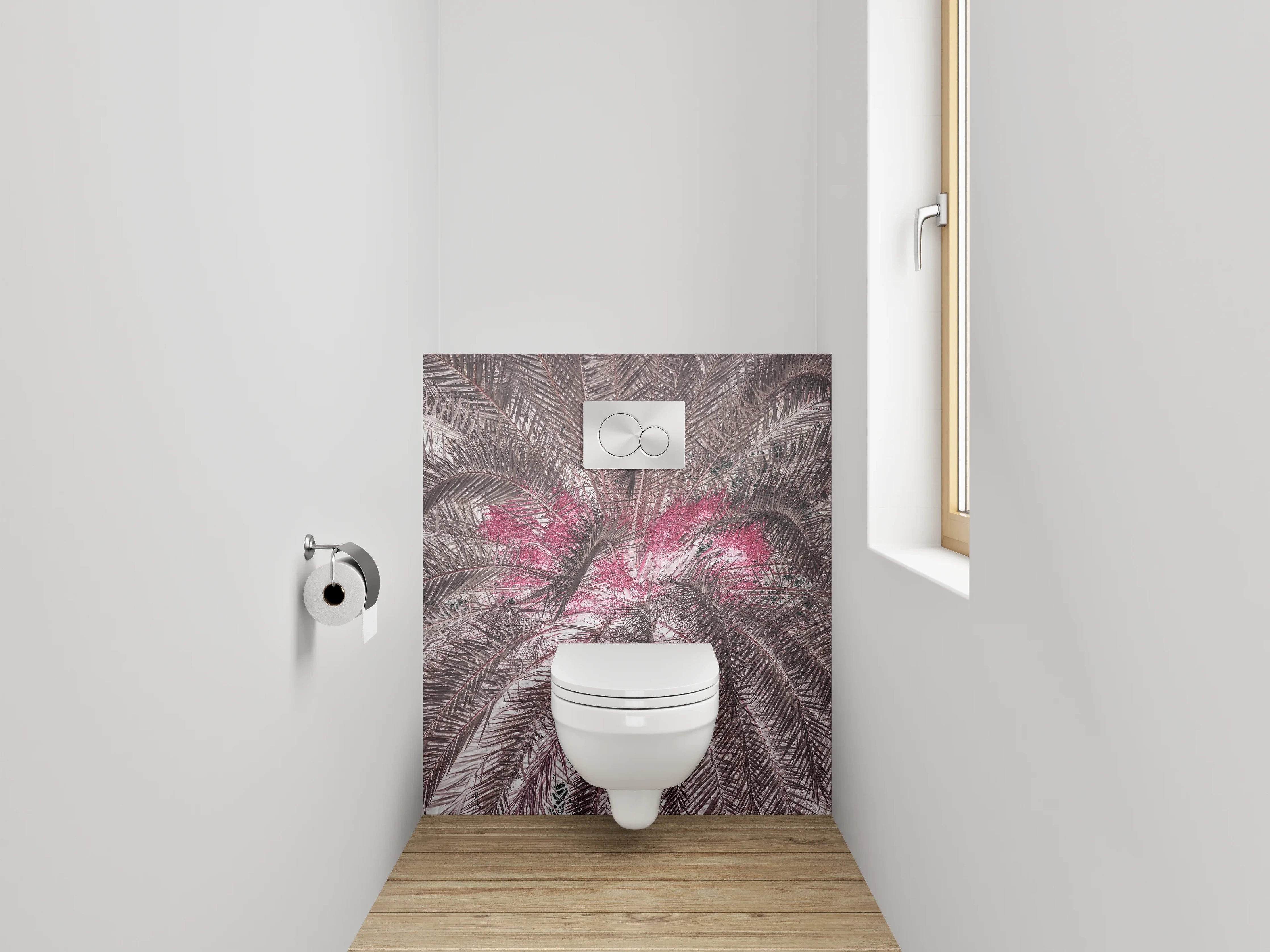 WC-Rückwand - Exotische Palmblätter Abstrakt Rosa