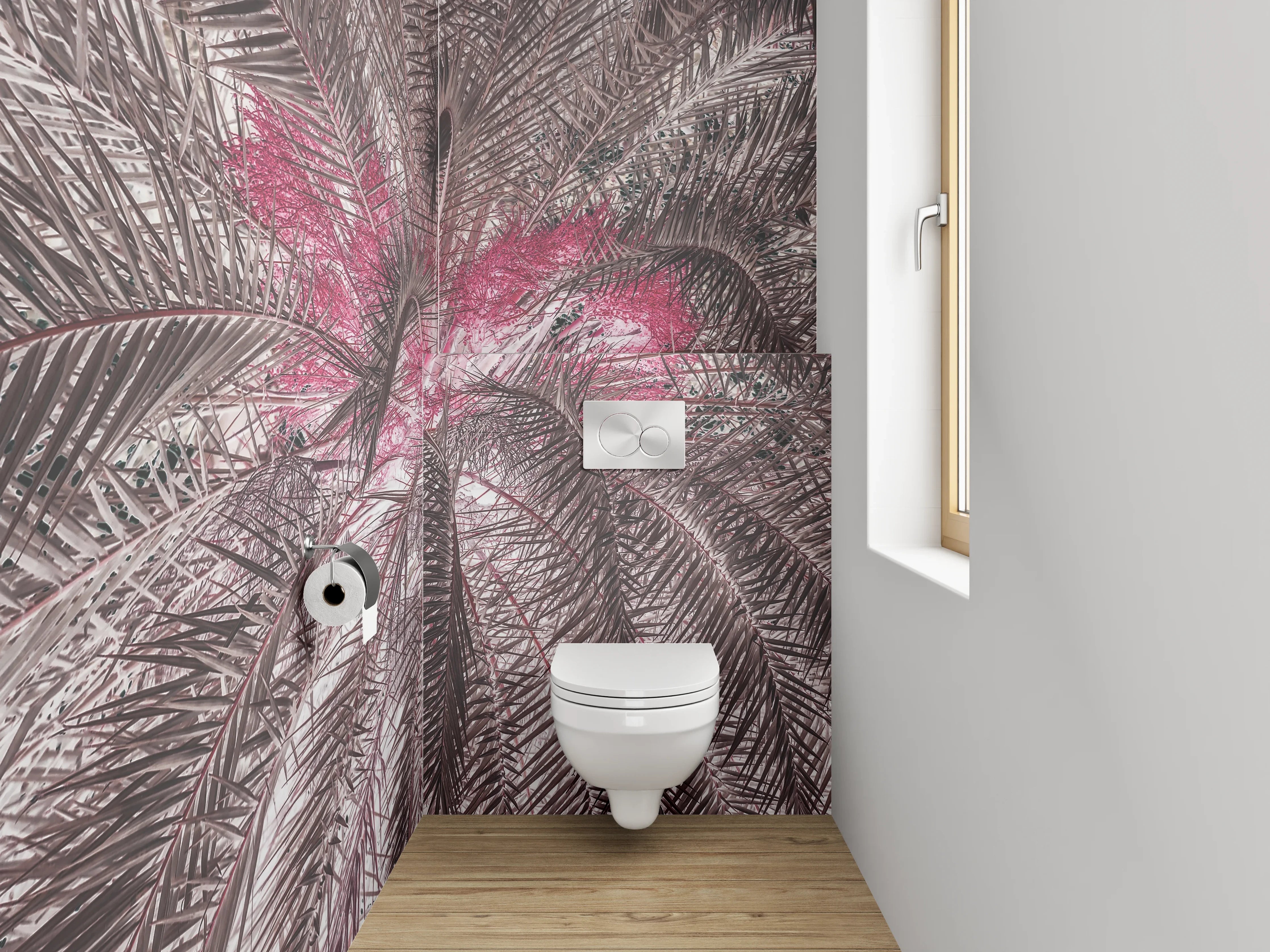 WC-Rückwand - Exotische Palmblätter Abstrakt Rosa