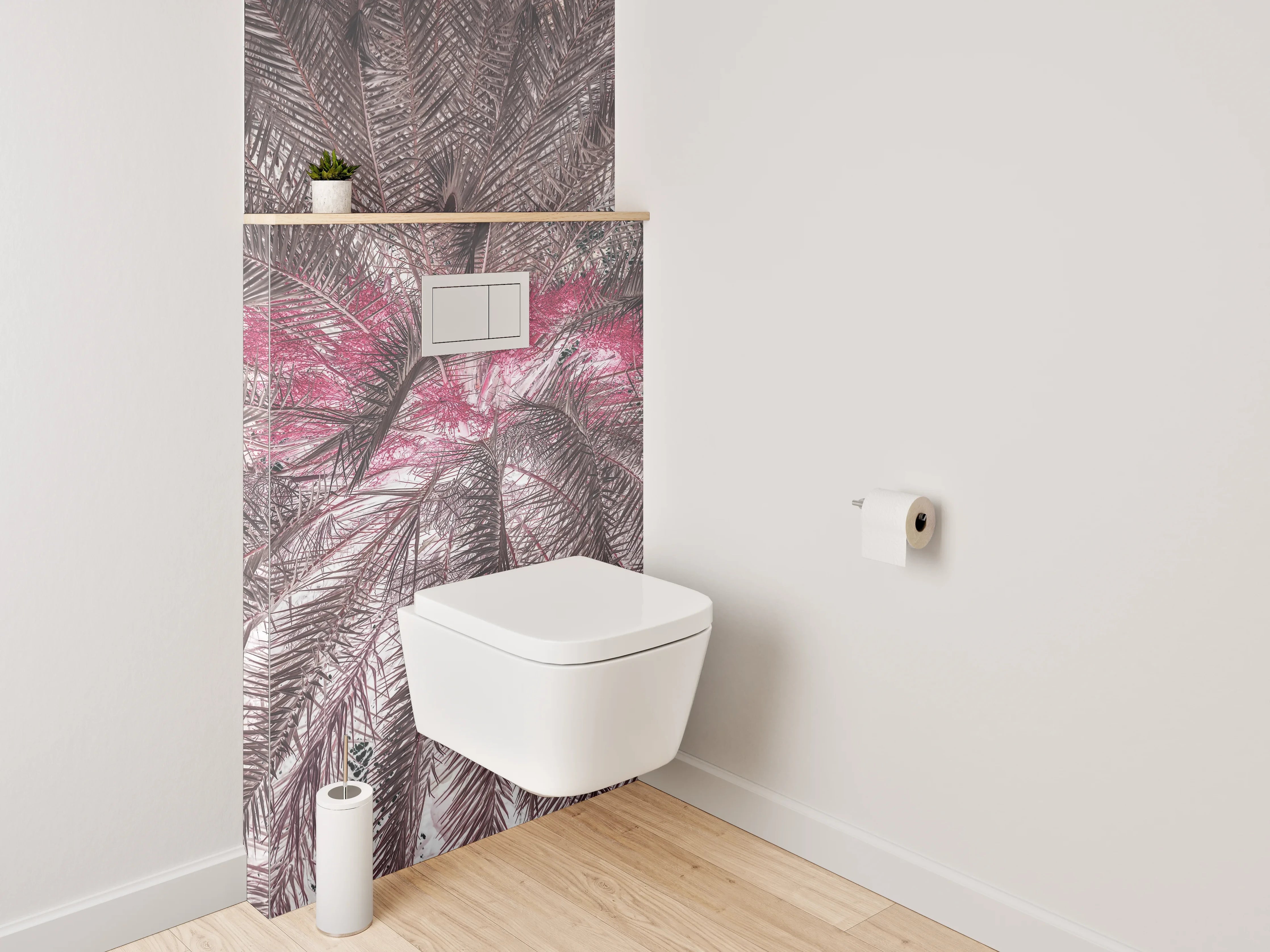 WC-Rückwand - Exotische Palmblätter Abstrakt Rosa