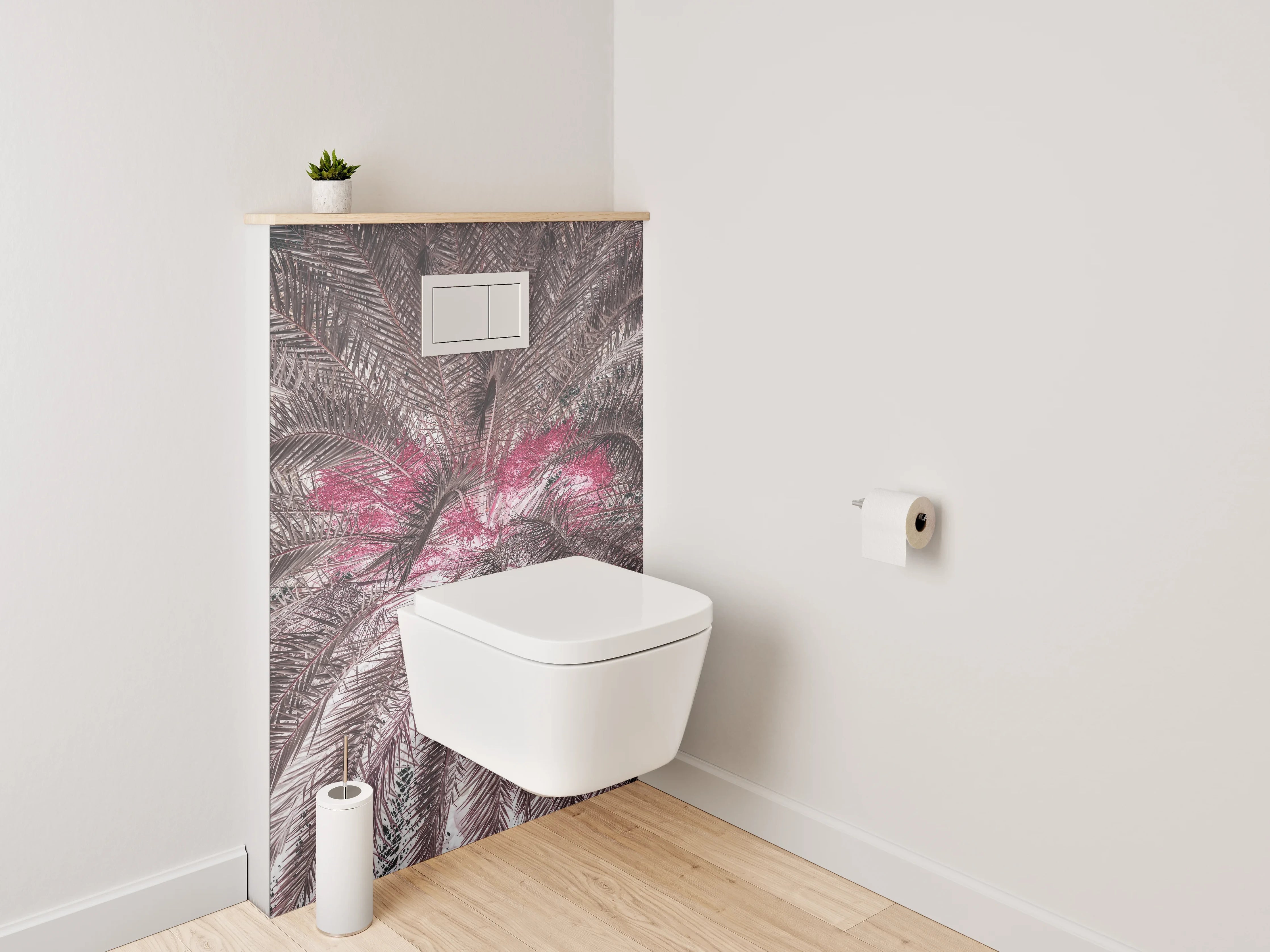 WC-Rückwand - Exotische Palmblätter Abstrakt Rosa