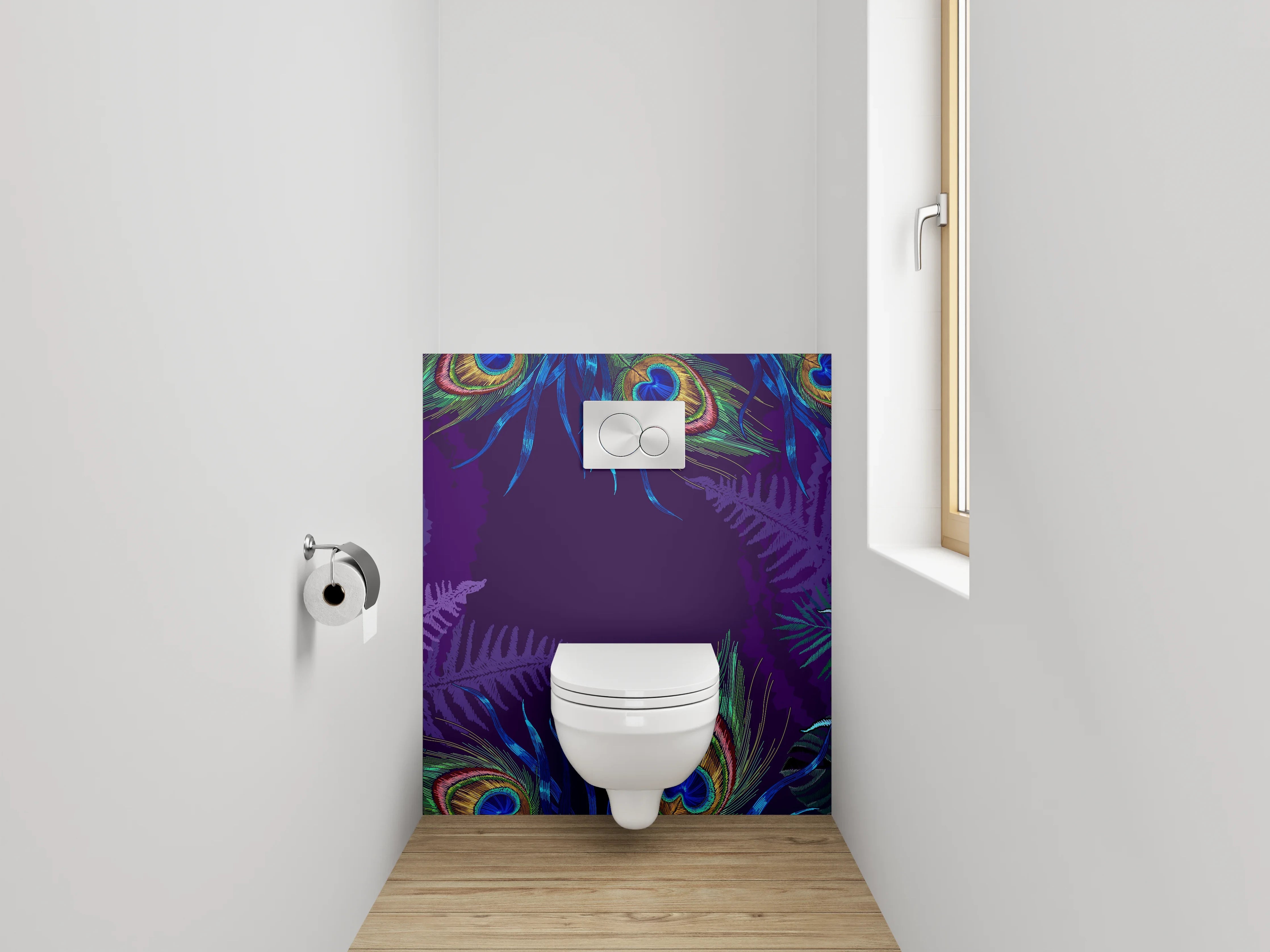 WC-Rückwand - Exotische Pfau Aquarell Dschungel