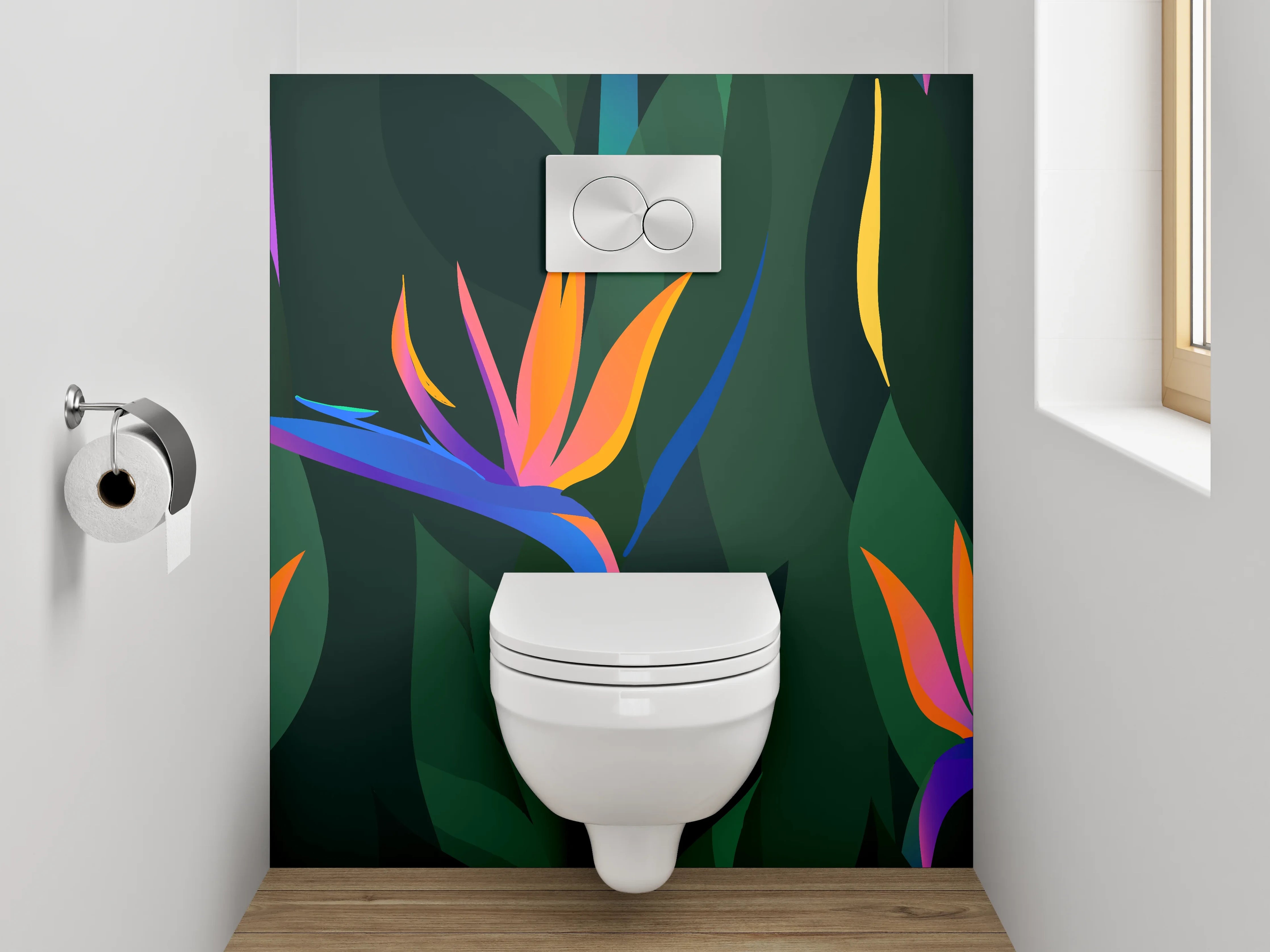WC-Rückwand - Exotische Strelitzien-Blumen Illustration