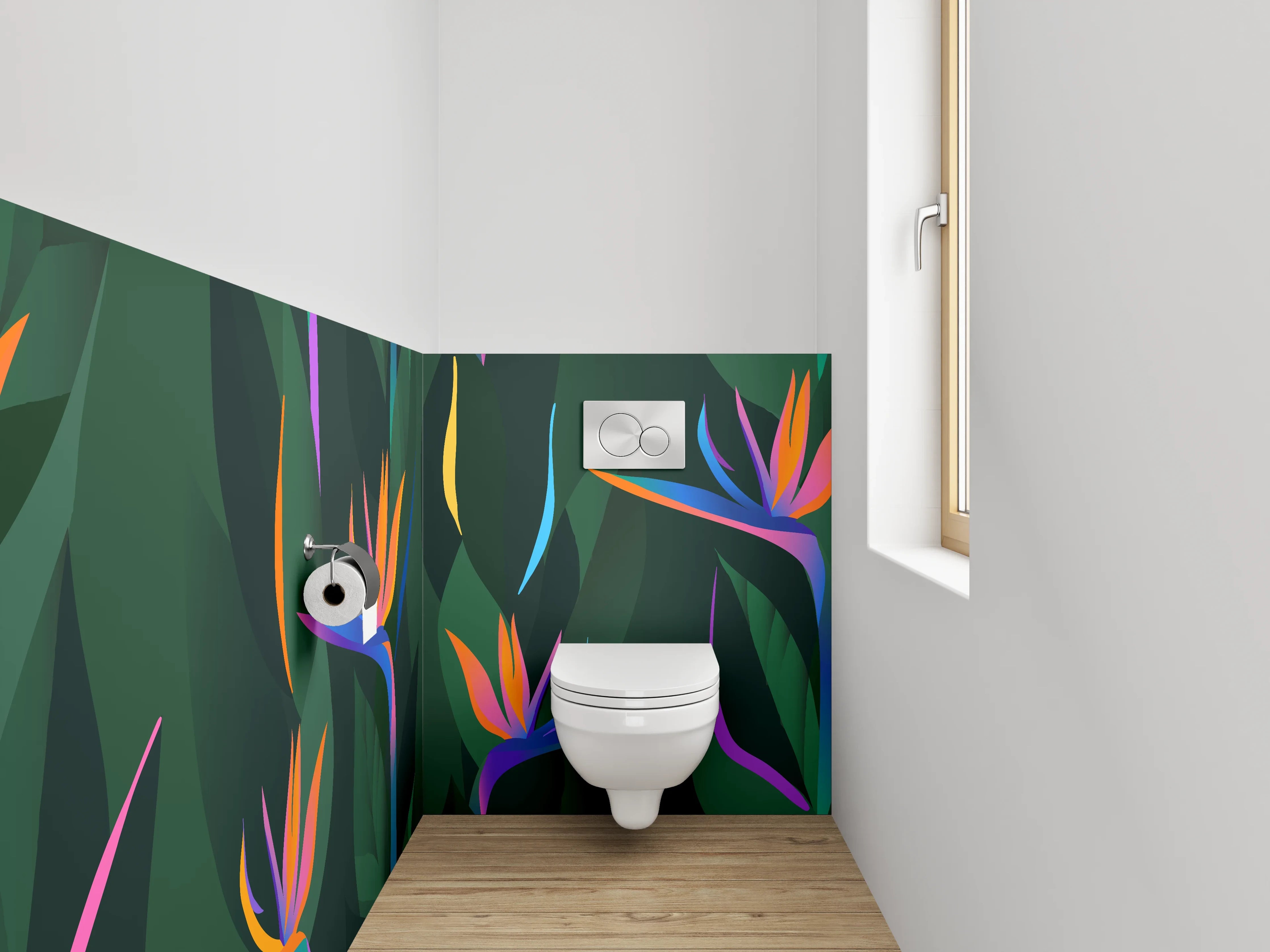 WC-Rückwand - Exotische Strelitzien-Blumen Illustration