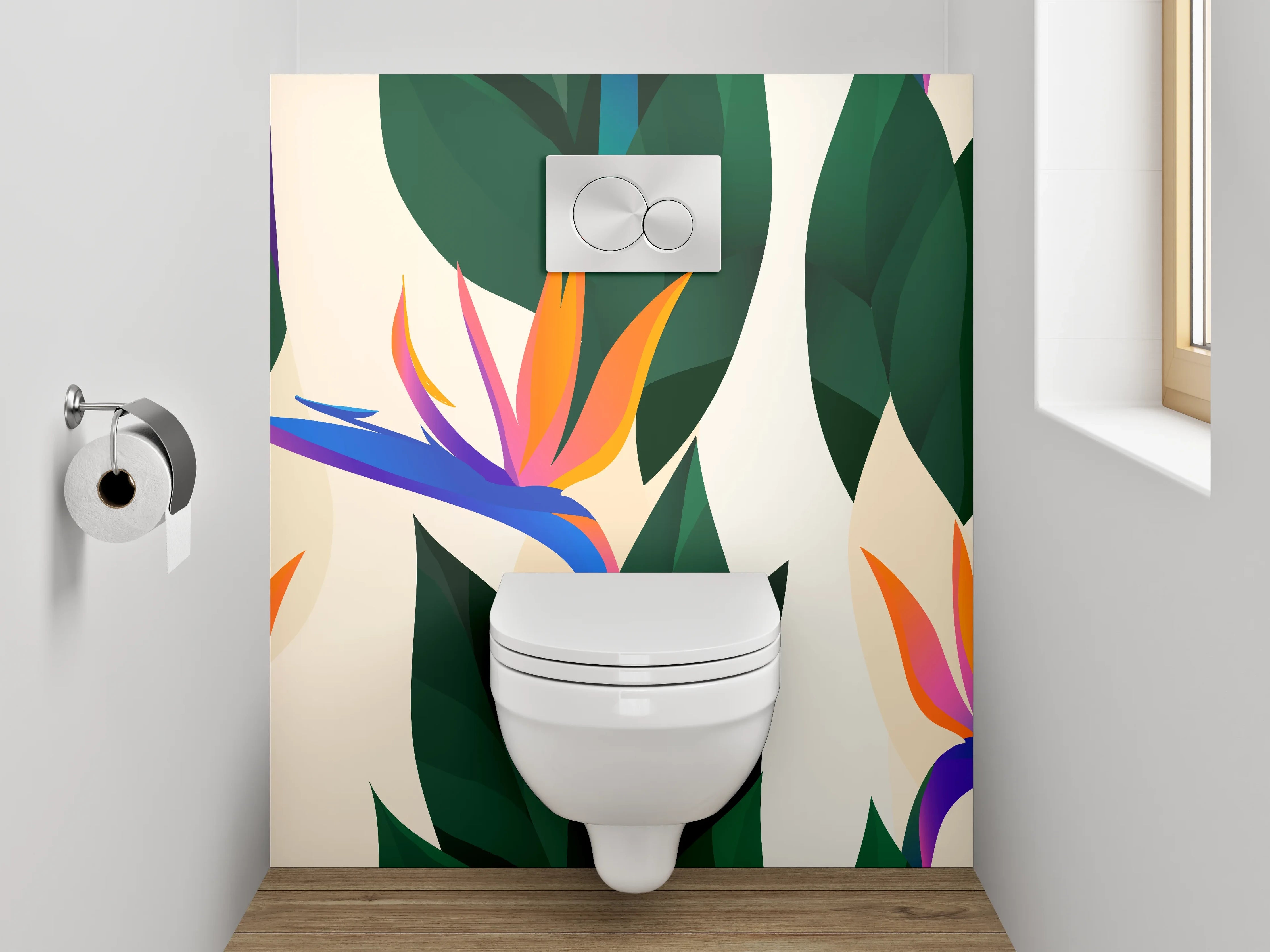 WC-Rückwand - Exotische Strelizie Blumen Illustration