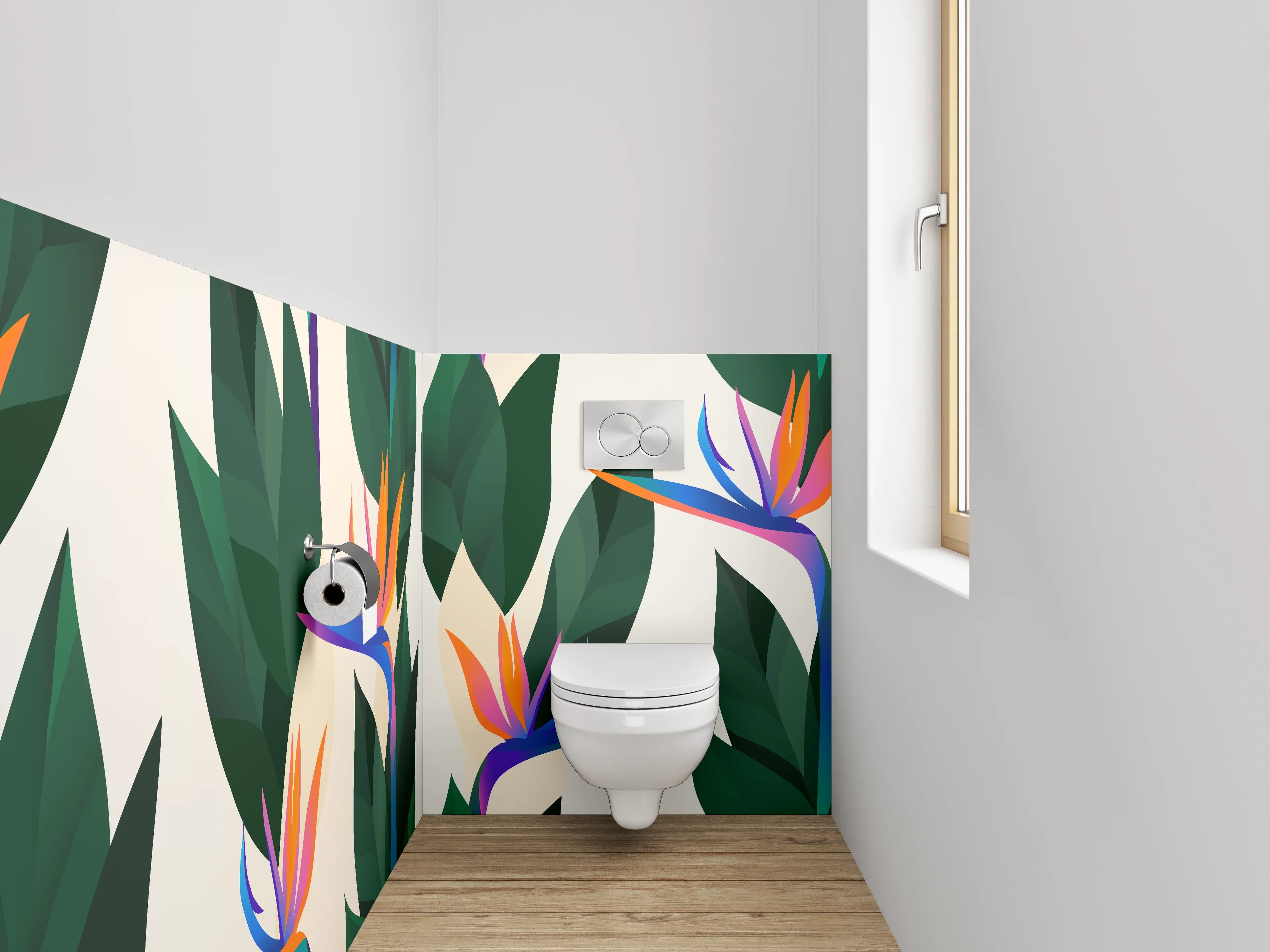 WC-Rückwand - Exotische Strelizie Blumen Illustration