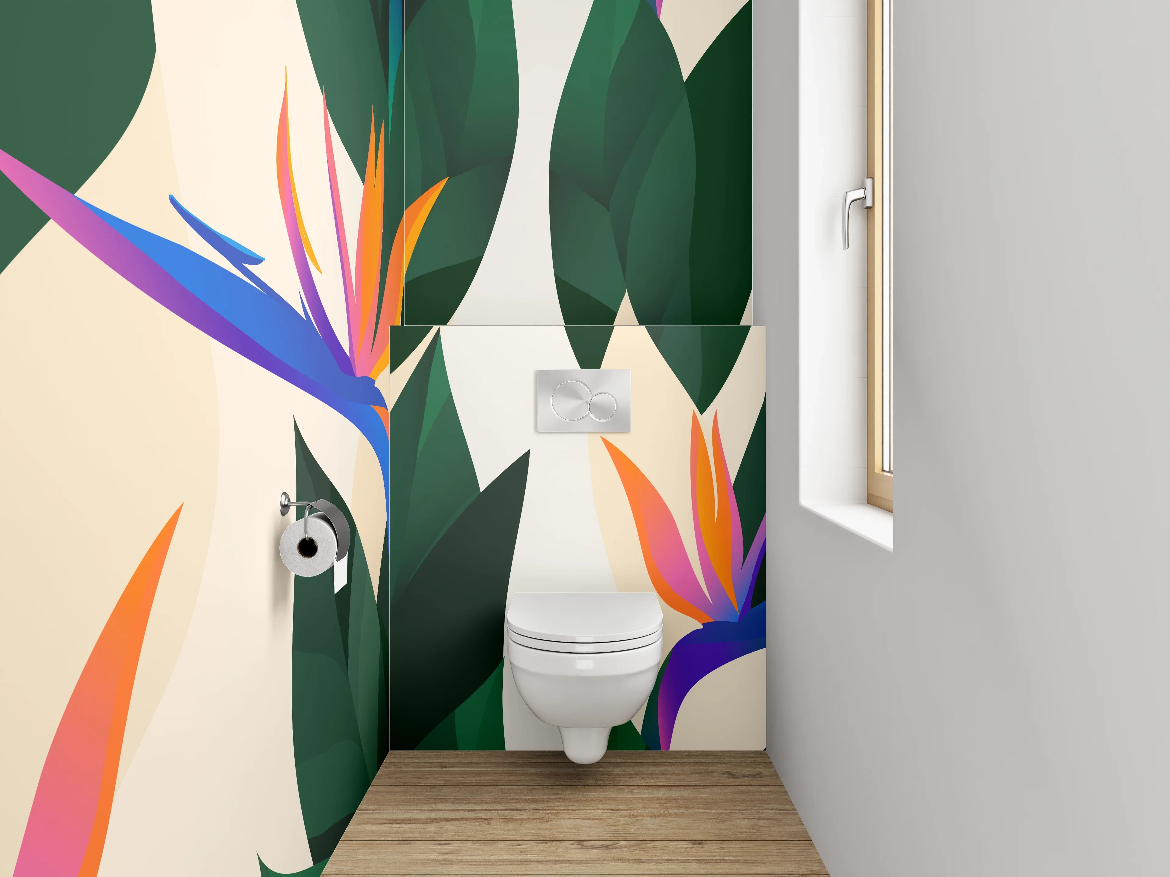WC-Rückwand - Exotische Strelizie Blumen Illustration