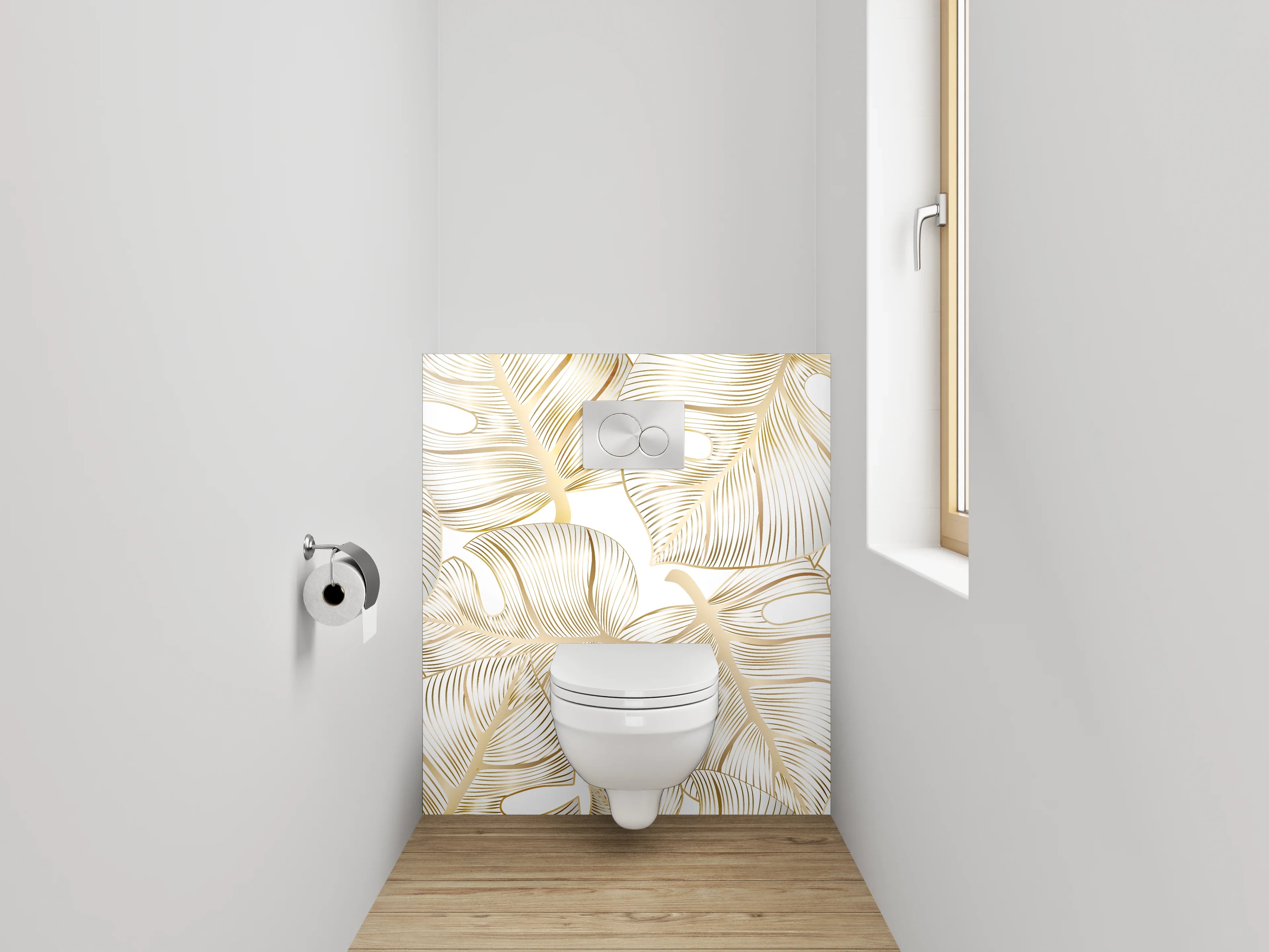 WC-Rückwand - Exotische goldene Monstera Lineart