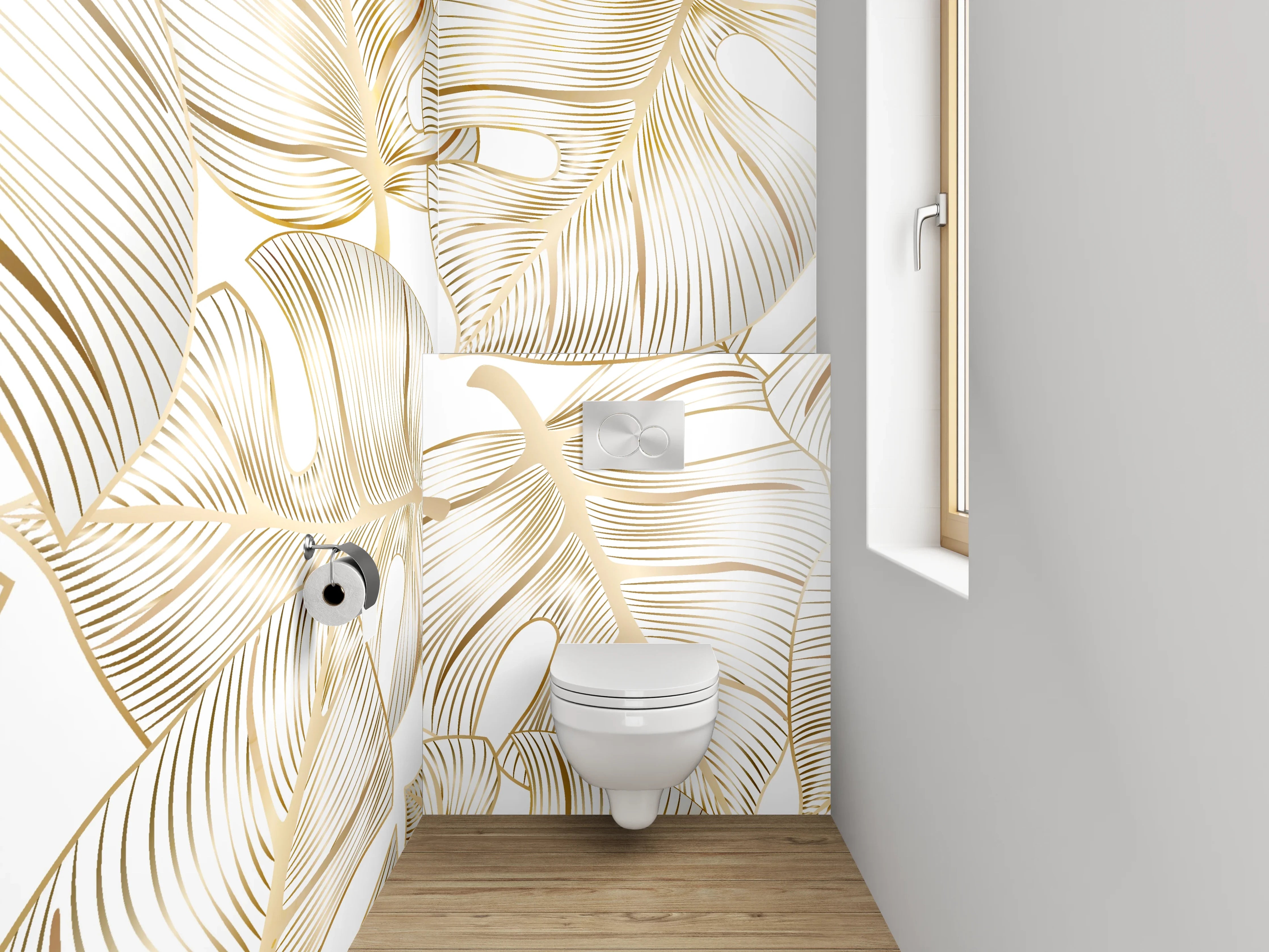 WC-Rückwand - Exotische goldene Monstera Lineart