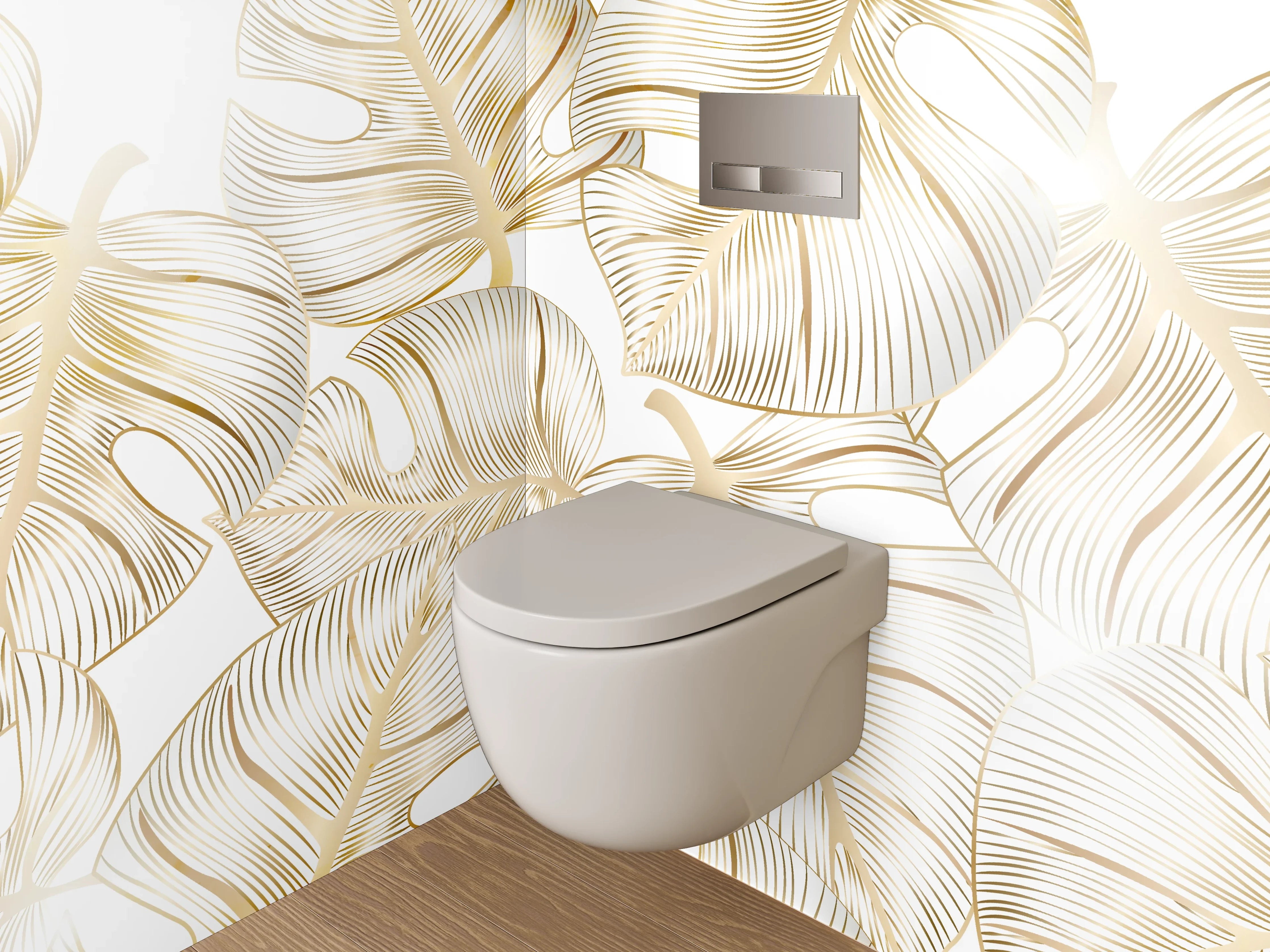 WC-Rückwand - Exotische goldene Monstera Lineart