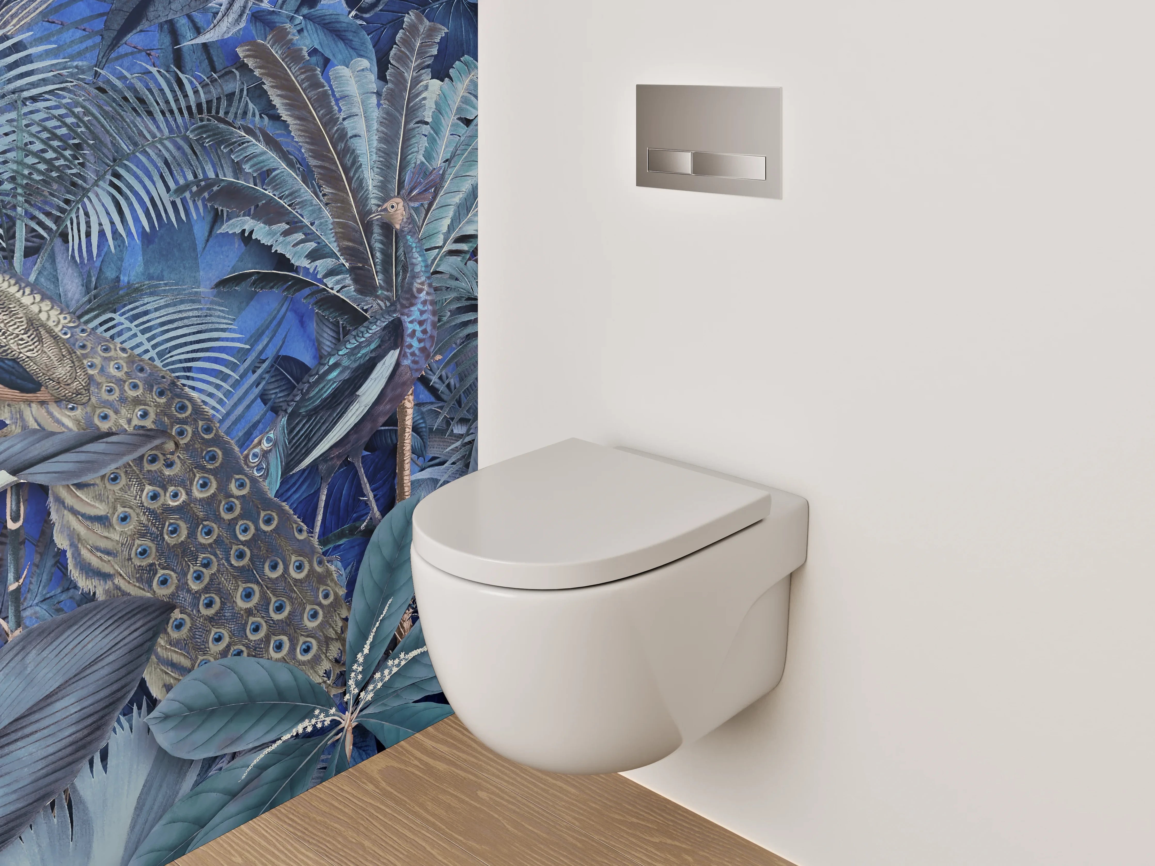WC-Rückwand - Exotischer Dschungel mit Pfau Blaugrün