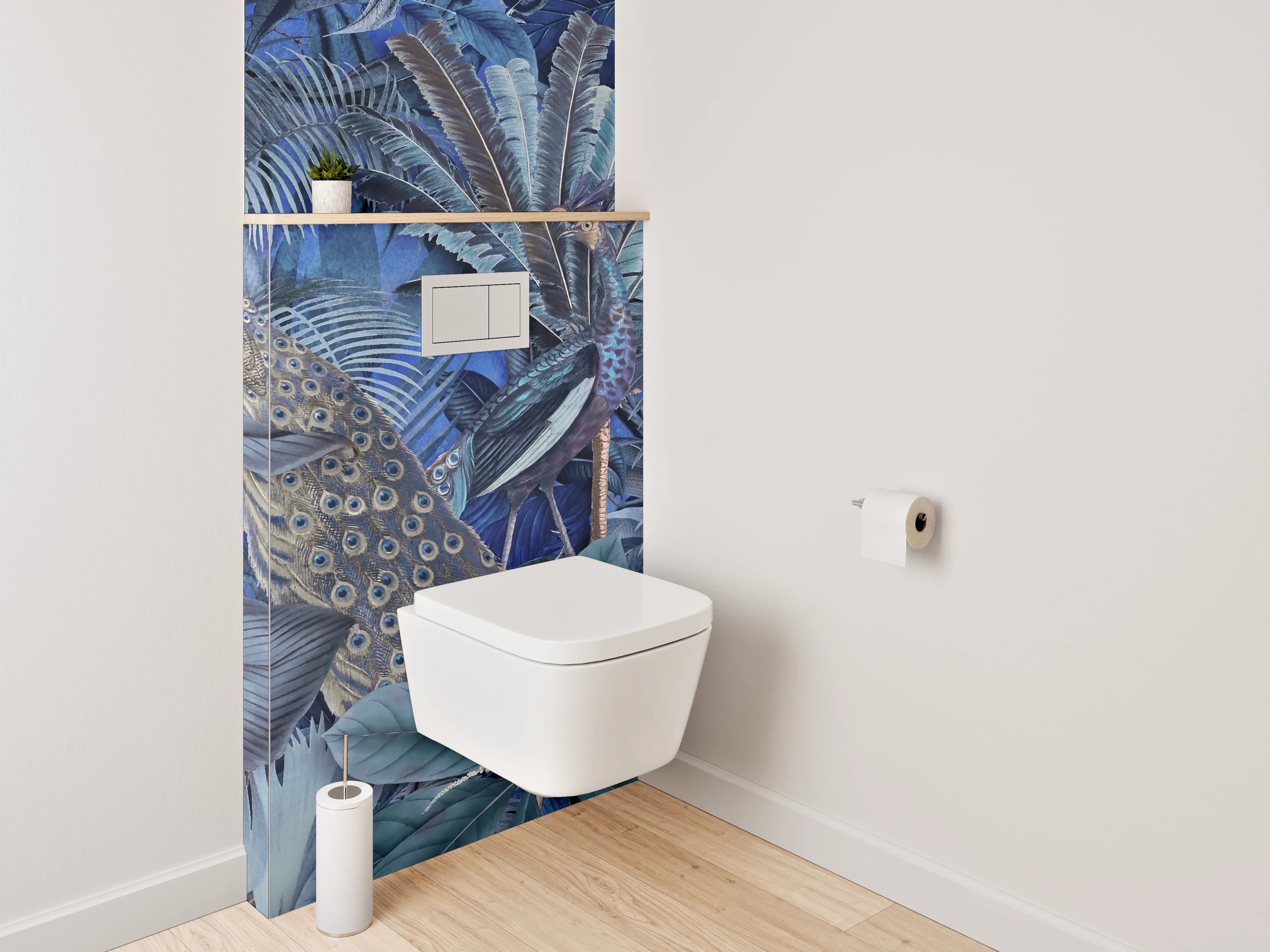 WC-Rückwand - Exotischer Dschungel mit Pfau Blaugrün