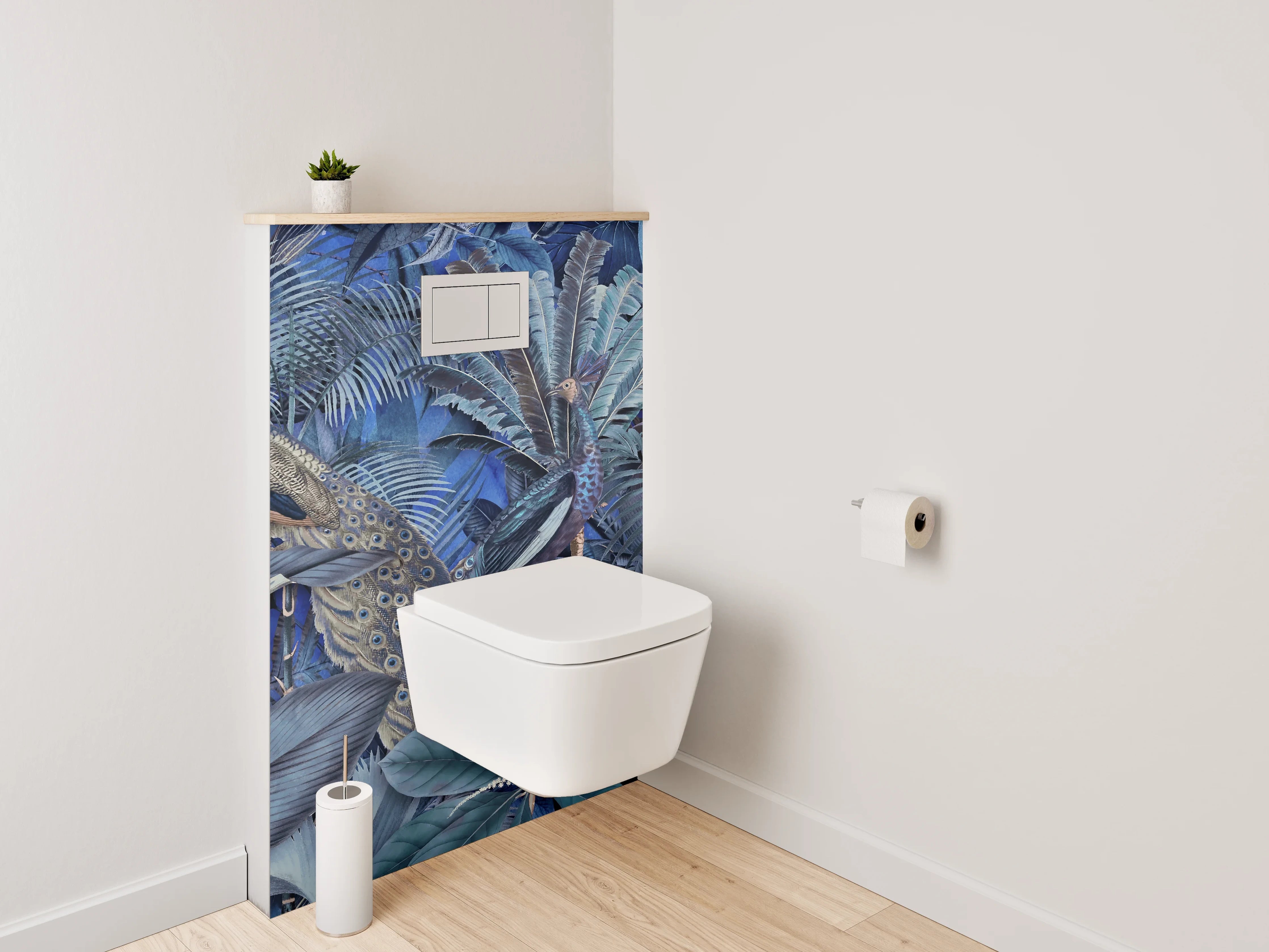 WC-Rückwand - Exotischer Dschungel mit Pfau Blaugrün