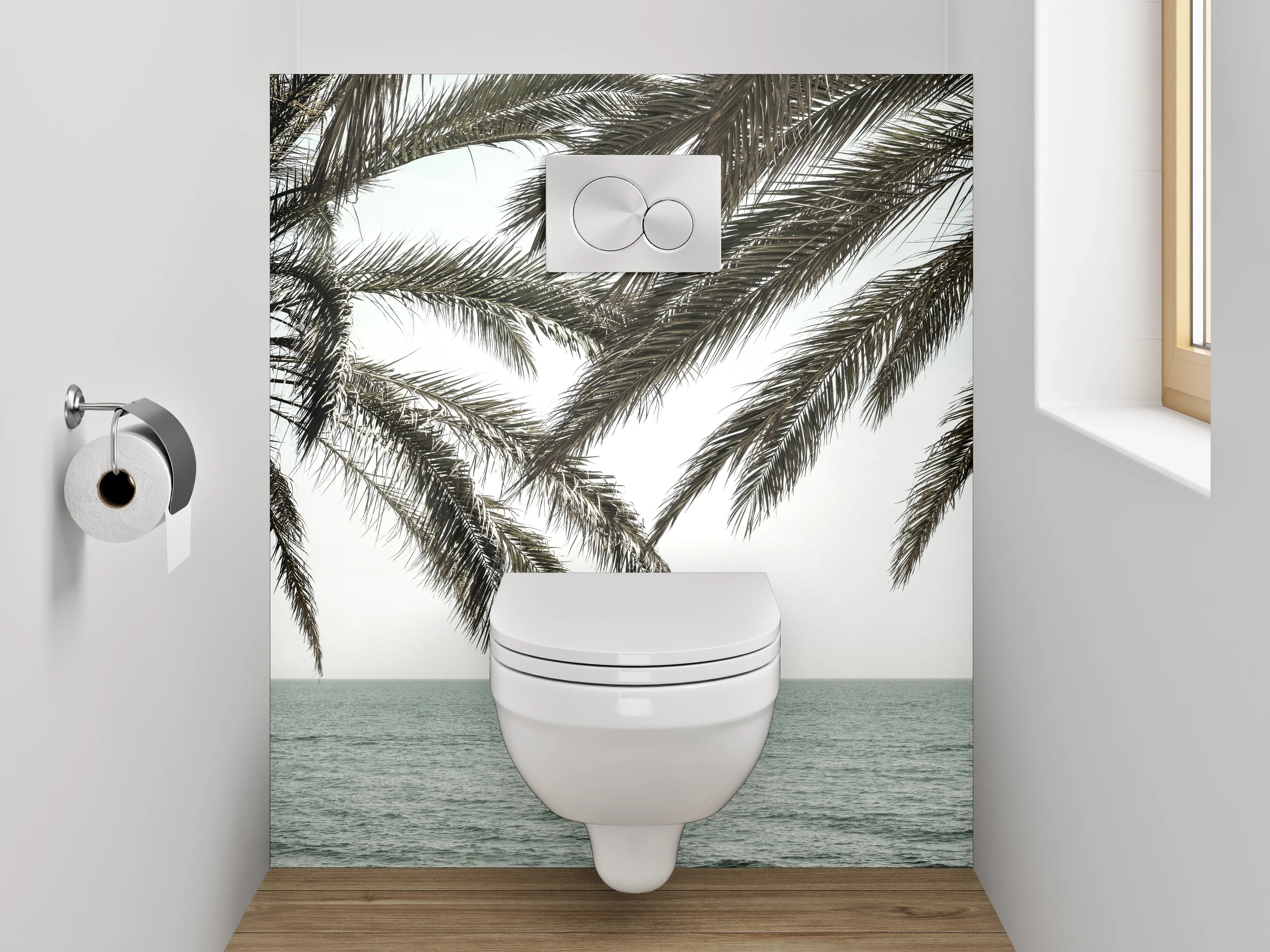 WC-Rückwand - Exotischer Palmenstrand am Meer