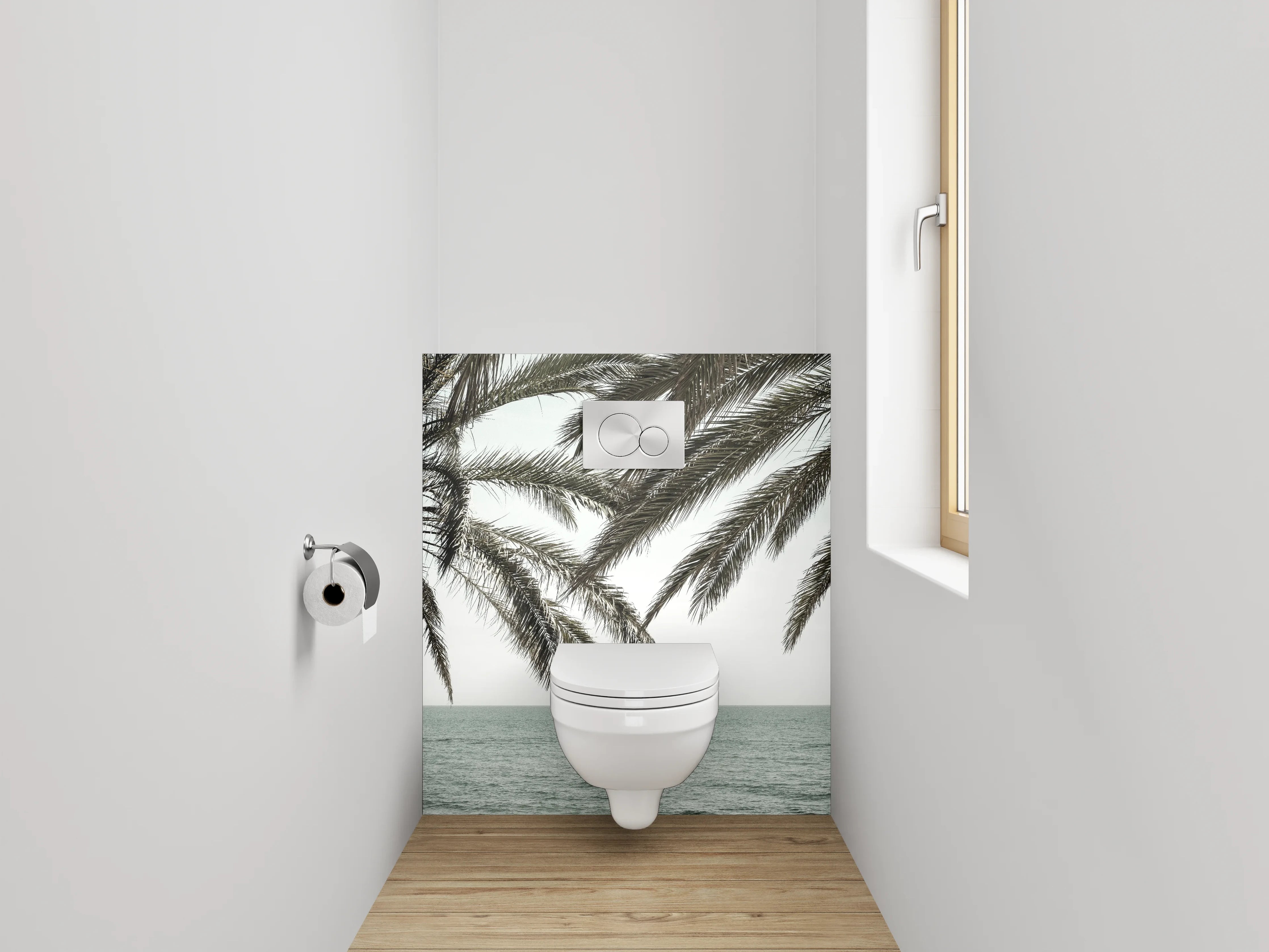 WC-Rückwand - Exotischer Palmenstrand am Meer