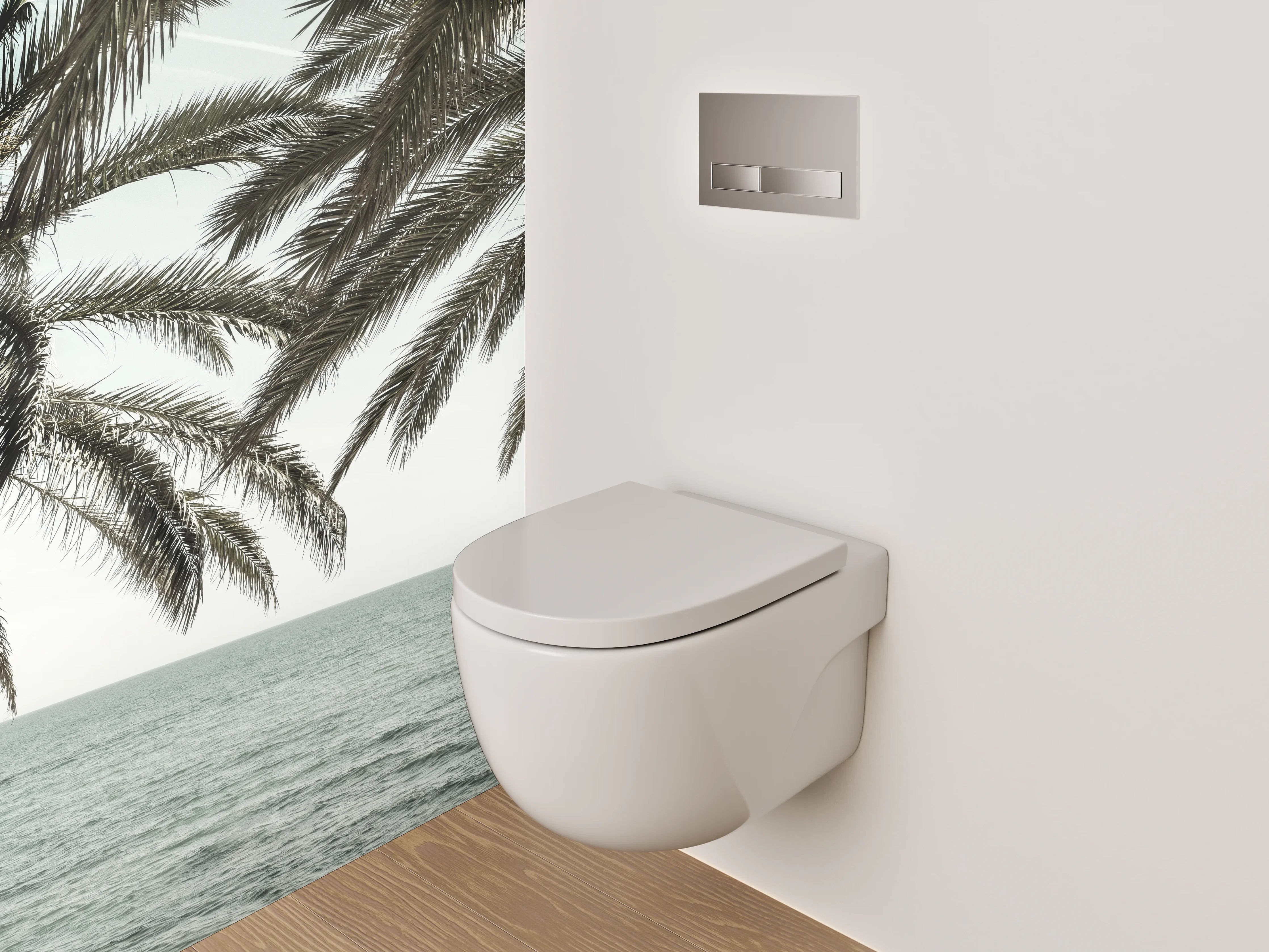 WC-Rückwand - Exotischer Palmenstrand am Meer