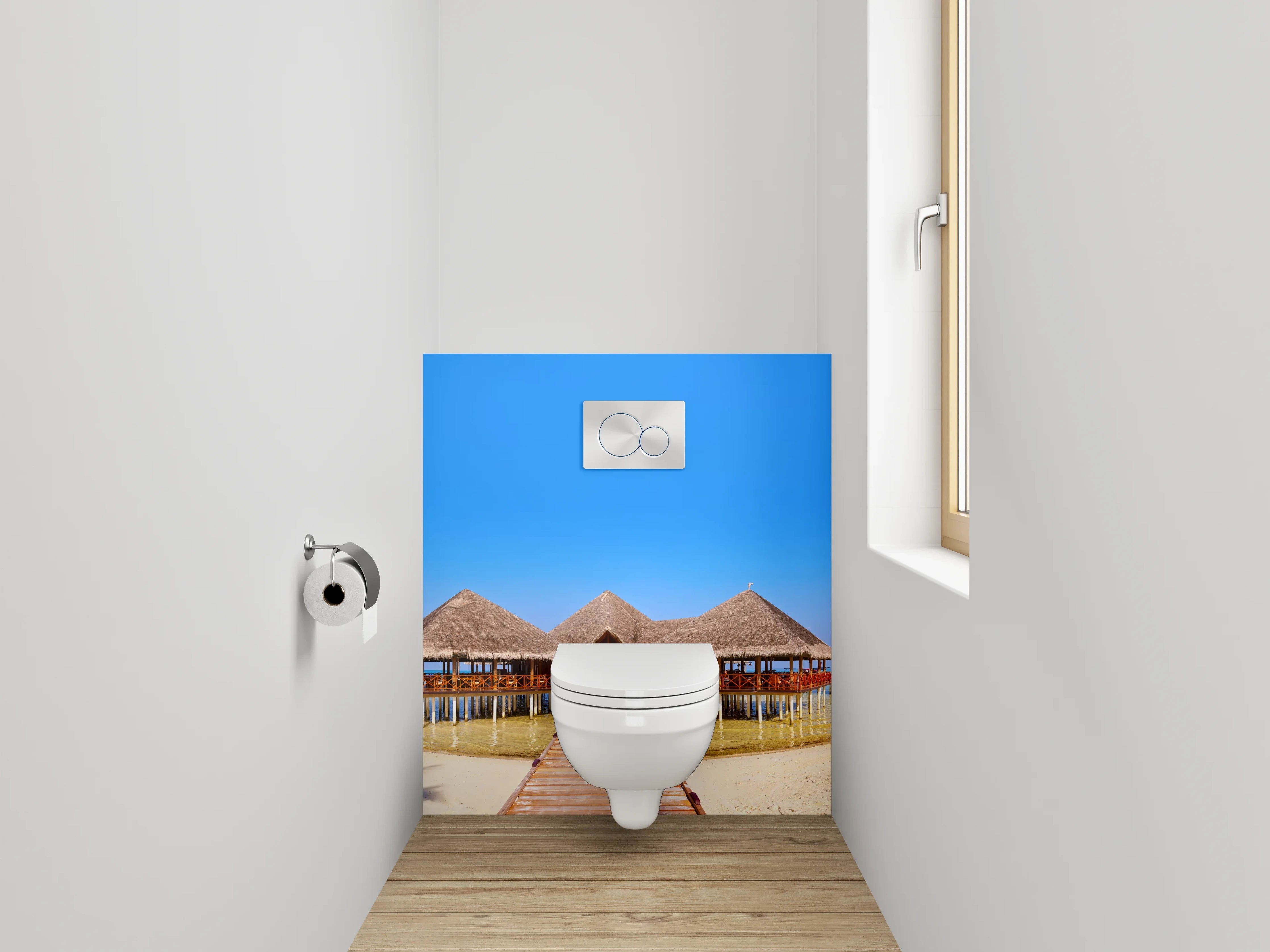 WC-Rückwand - Exotischer Steg am Sandstrand