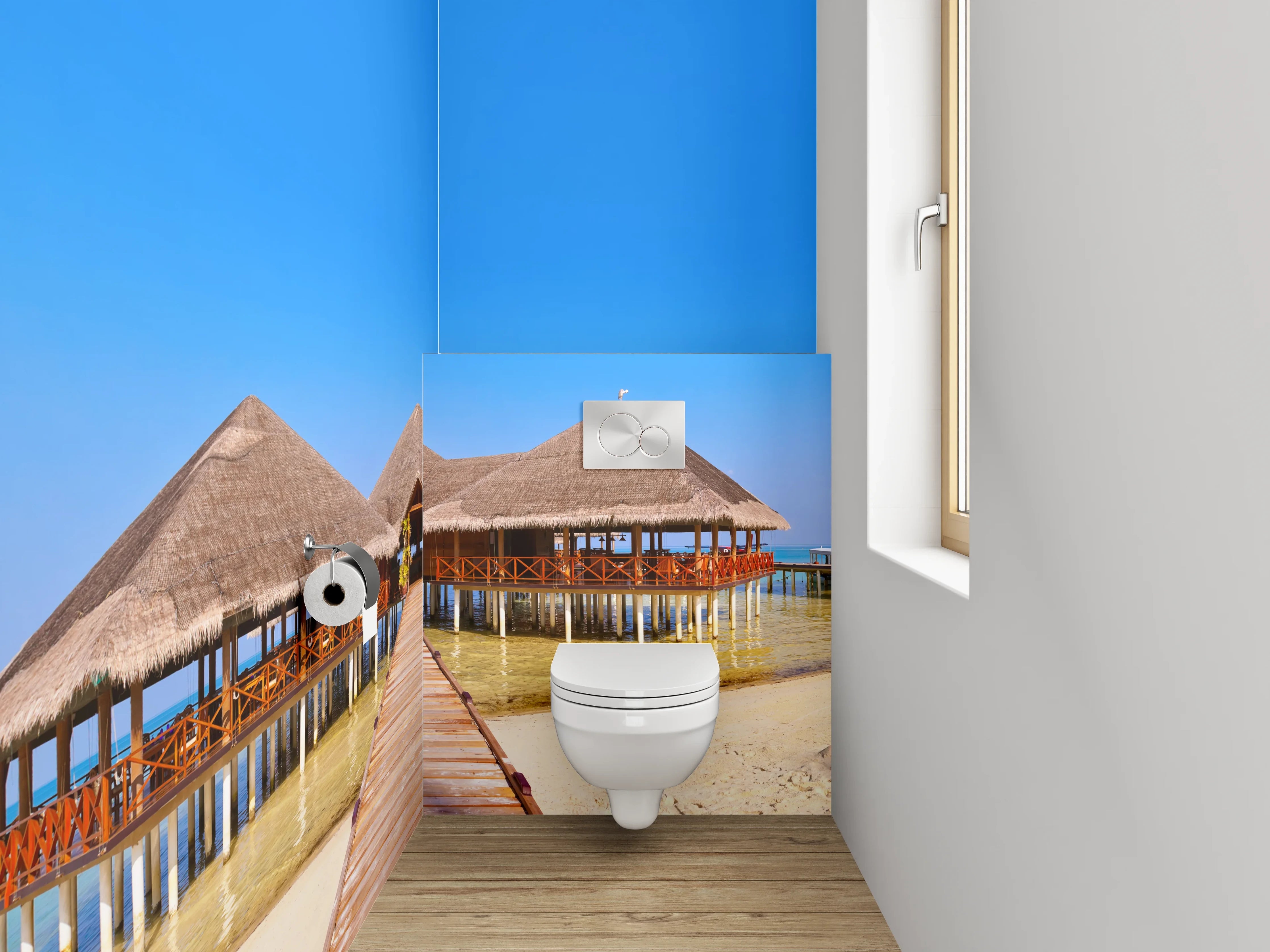 WC-Rückwand - Exotischer Steg am Sandstrand