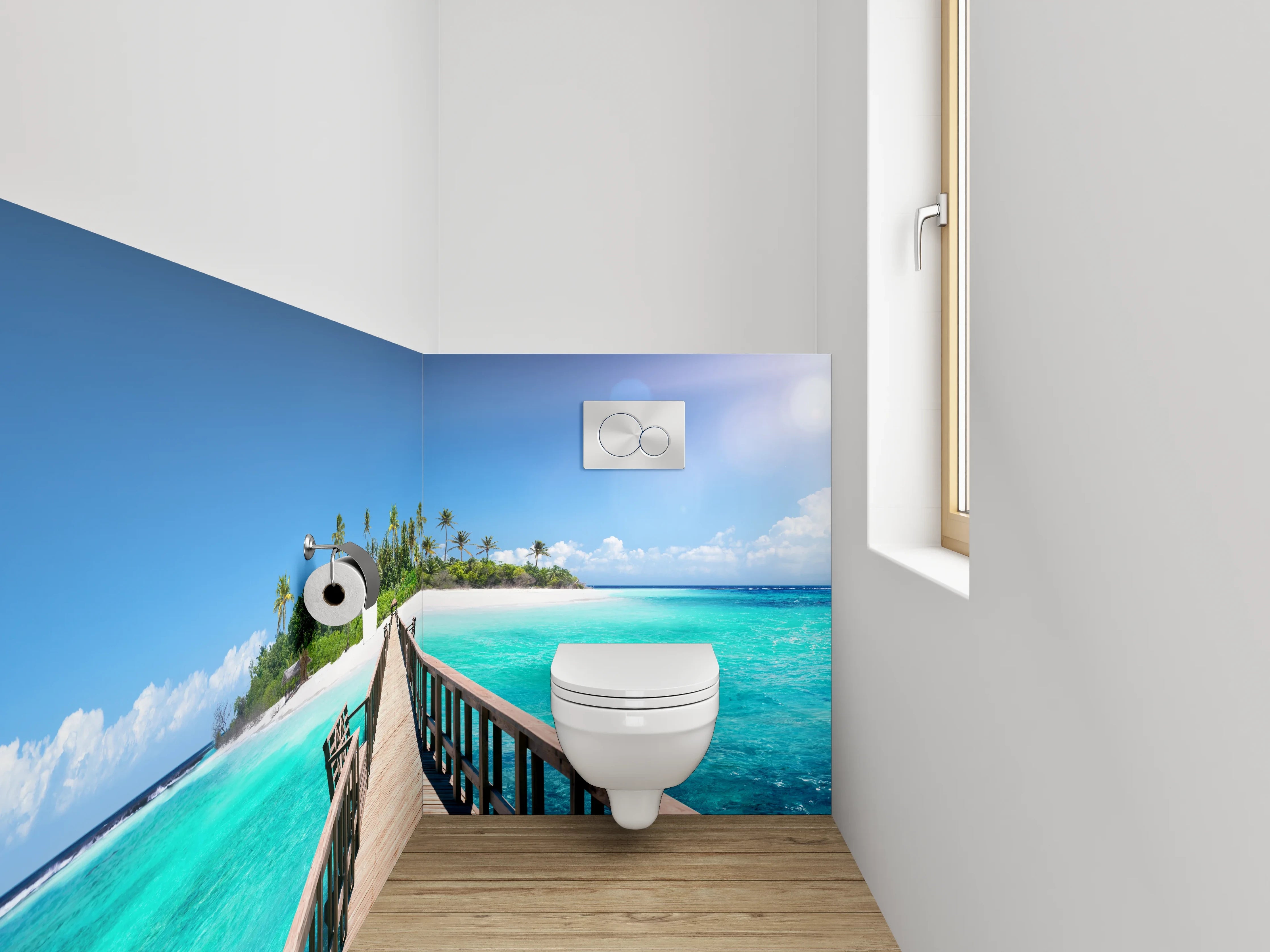 WC-Rückwand - Exotischer Steg zur Trauminsel