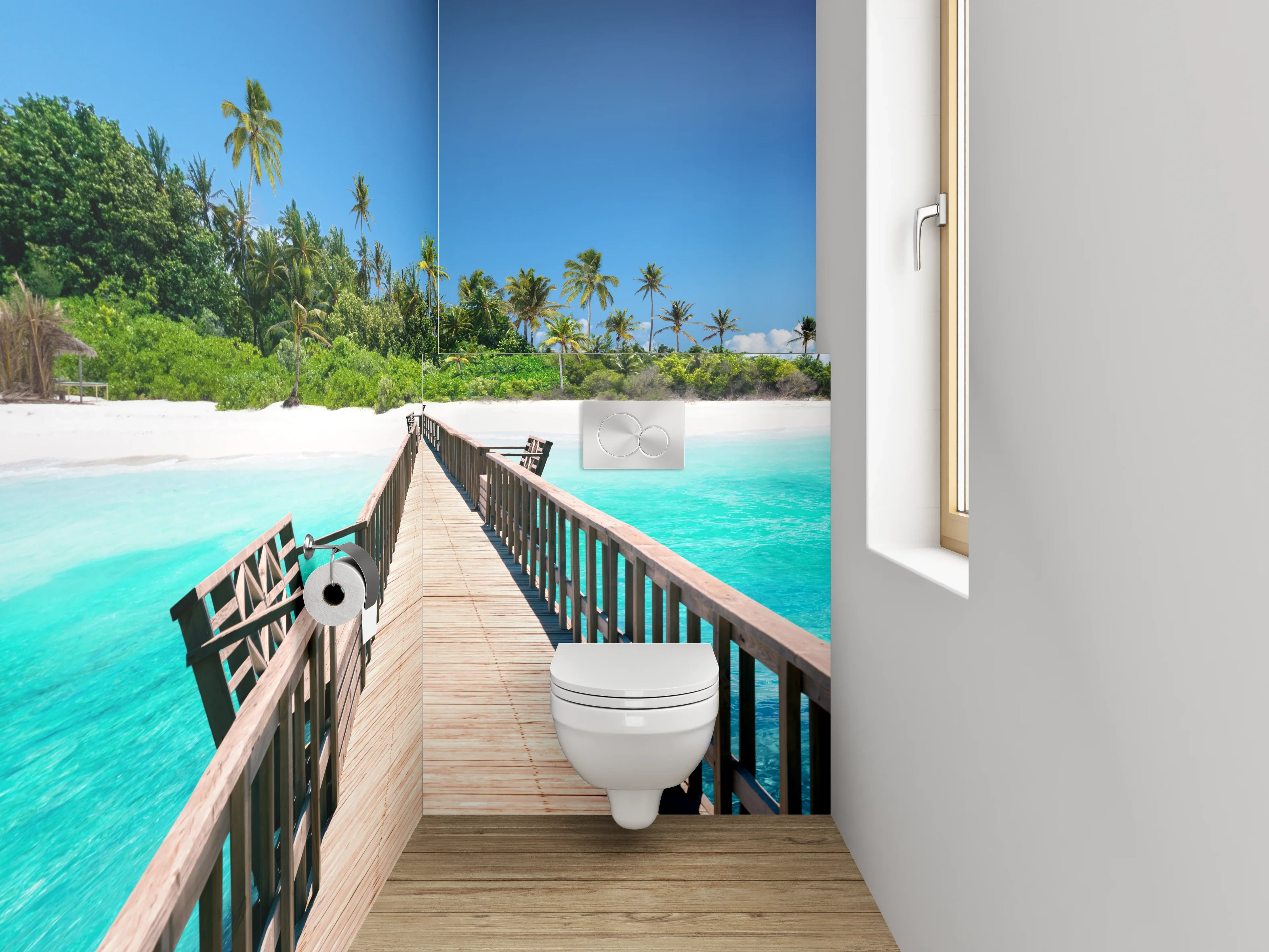 WC-Rückwand - Exotischer Steg zur Trauminsel