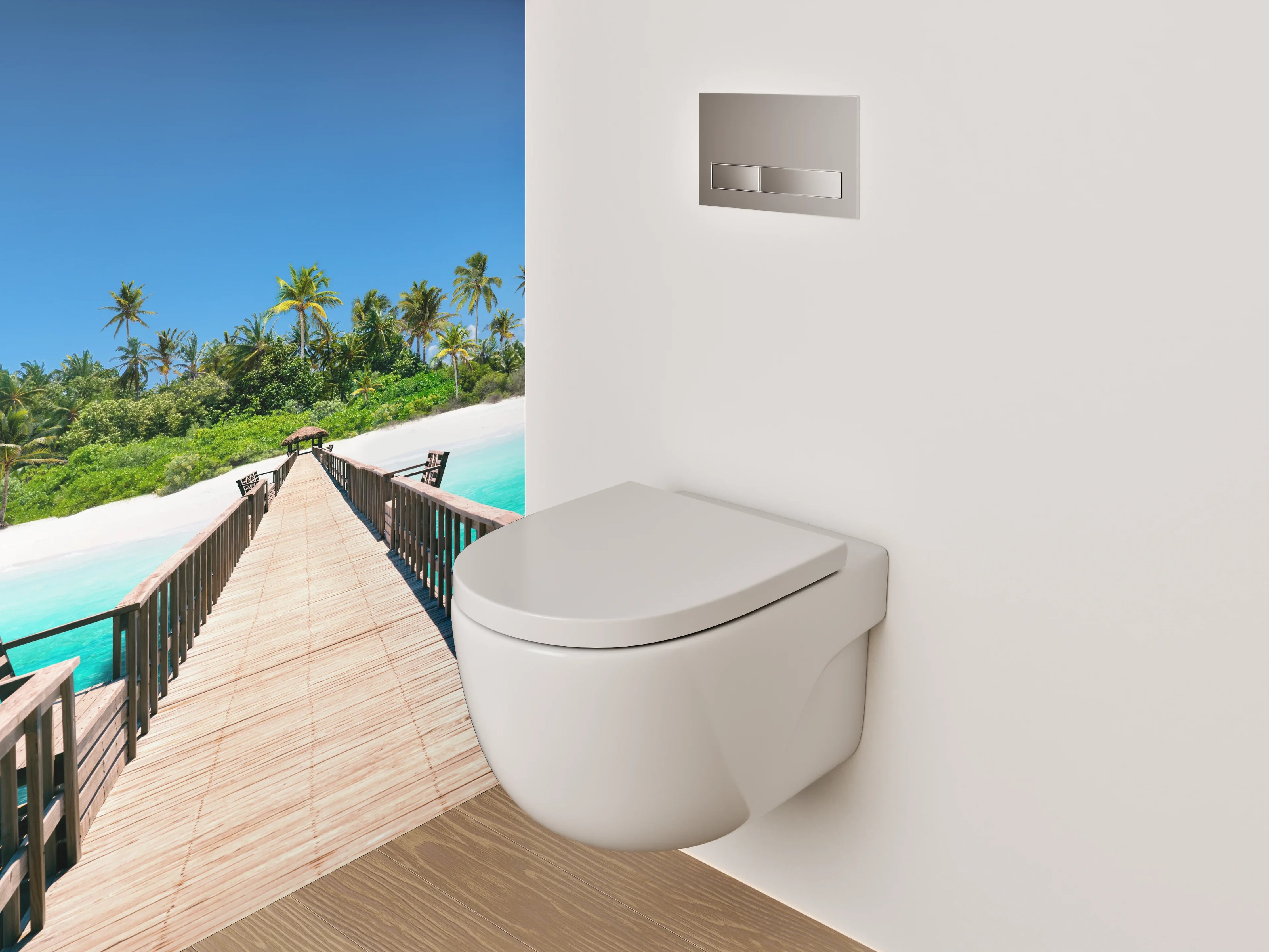WC-Rückwand - Exotischer Steg zur Trauminsel